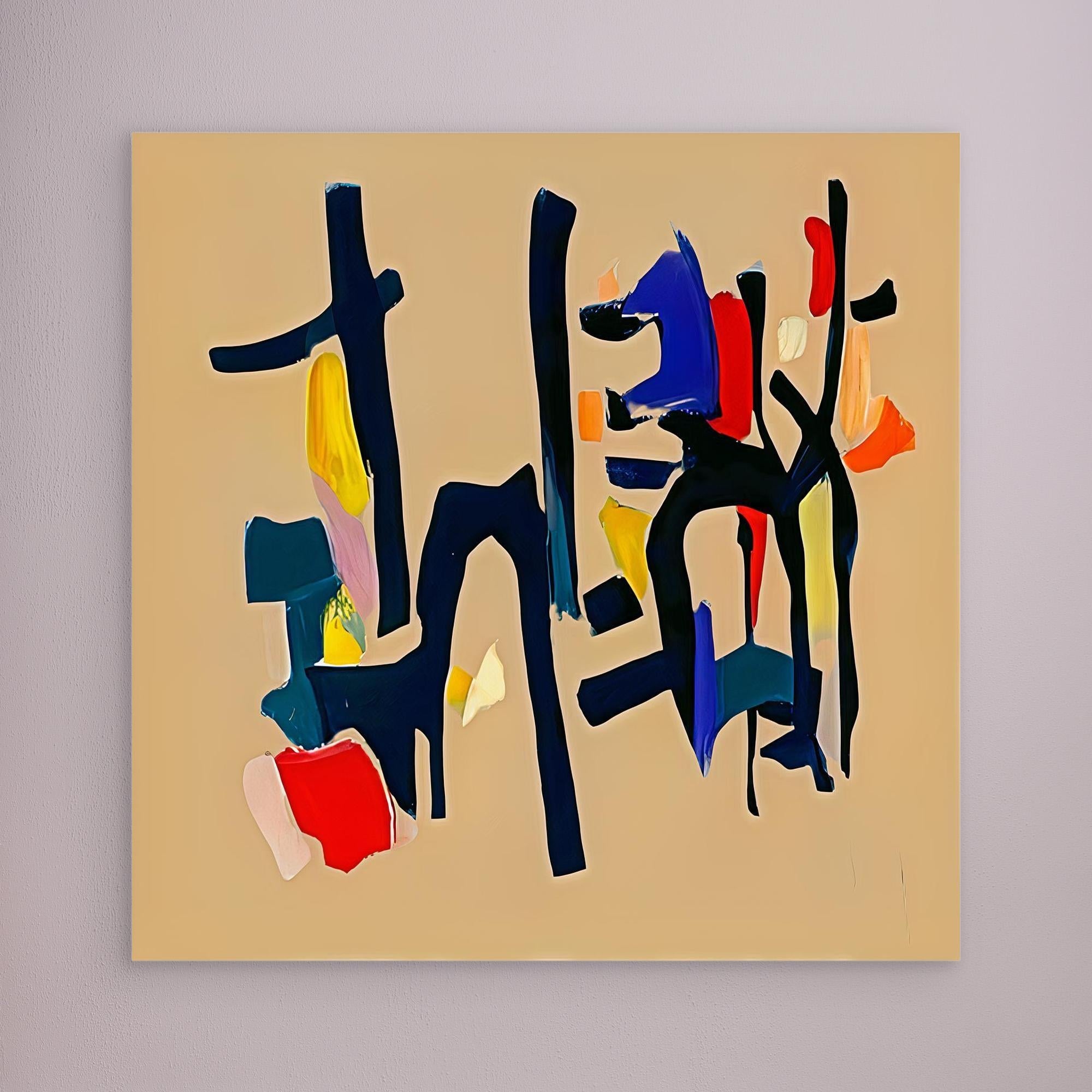 Canvas Print: Color Choreography – Abstract Expressionism Art modern abstract canvas wall art by Rossetti Art – luxury interior design artwork for living room, bedroom, office – Black and Beige Art blue and beige abstract painting Minimalist black and beige wall art