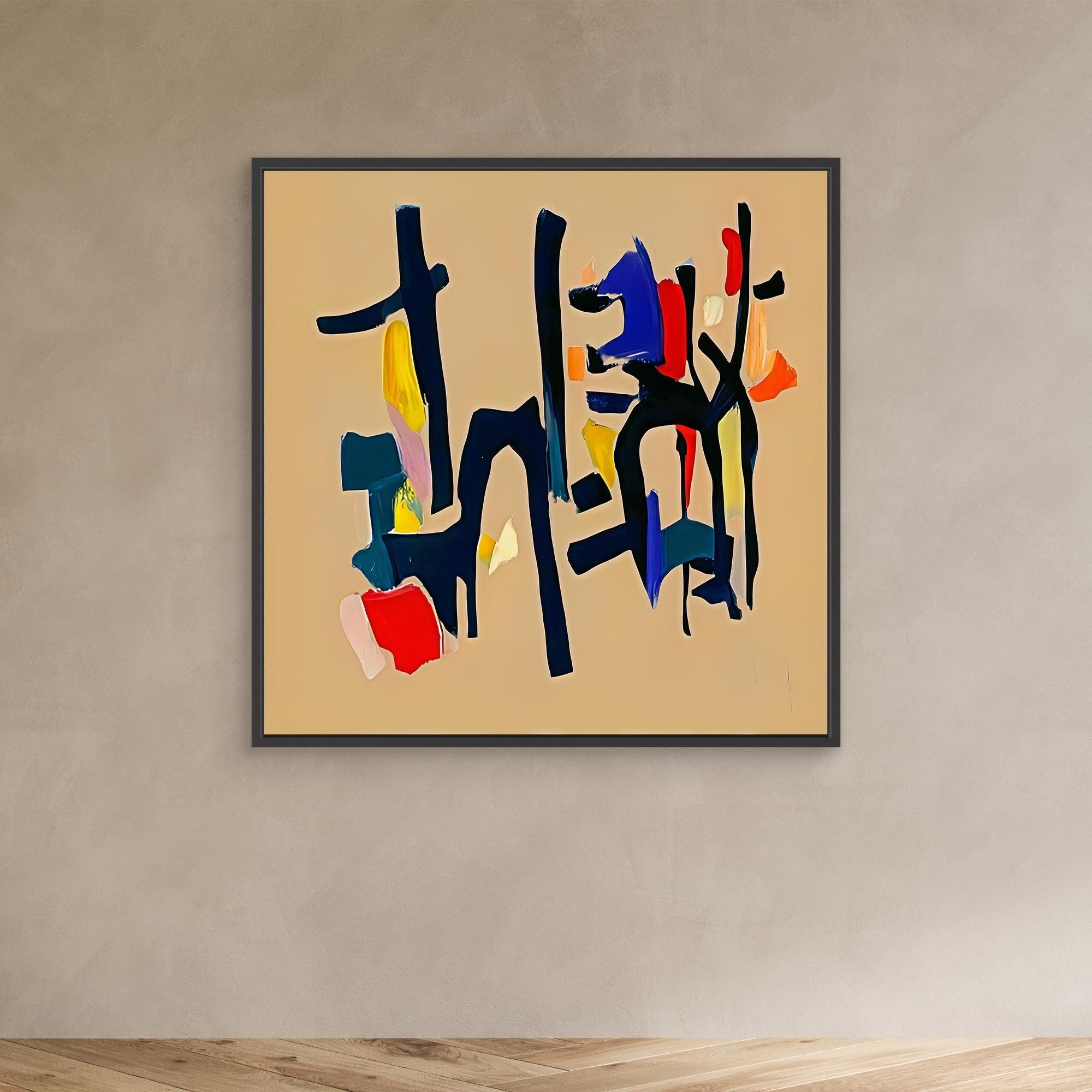 Canvas Print: Color Choreography – Abstract Expressionism Art modern abstract canvas wall art by Rossetti Art – luxury interior design artwork for living room, bedroom, office – Black and Beige Art blue and beige abstract painting Minimalist black and beige wall art