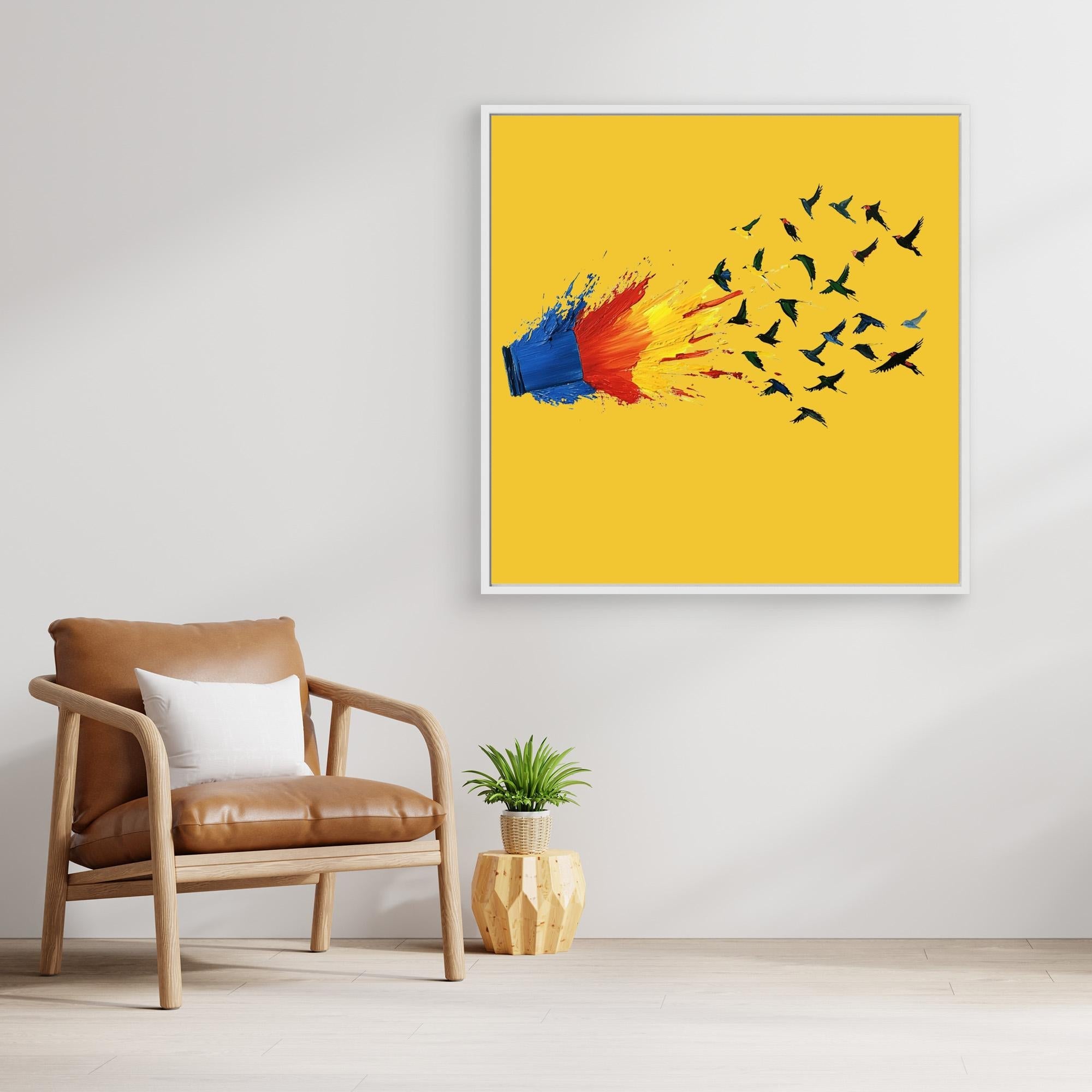 Canvas Print: Color Escape Flight - Abstract Bird Art modern abstract canvas wall art by Rossetti Art – luxury interior design artwork for living room, bedroom, office – Abstract Bird Art Bold Modern Decor Color Explosion Canvas