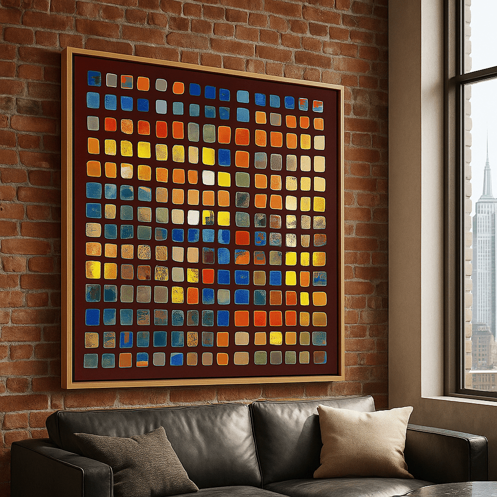 Canvas Print : Color Mosaic - Abstract Multicolor Grid Art modern abstract canvas wall art by Rossetti Art – luxury interior design artwork for living room, bedroom, office – Abstract Grid Art Playful Home Decor Unique Canvas Art