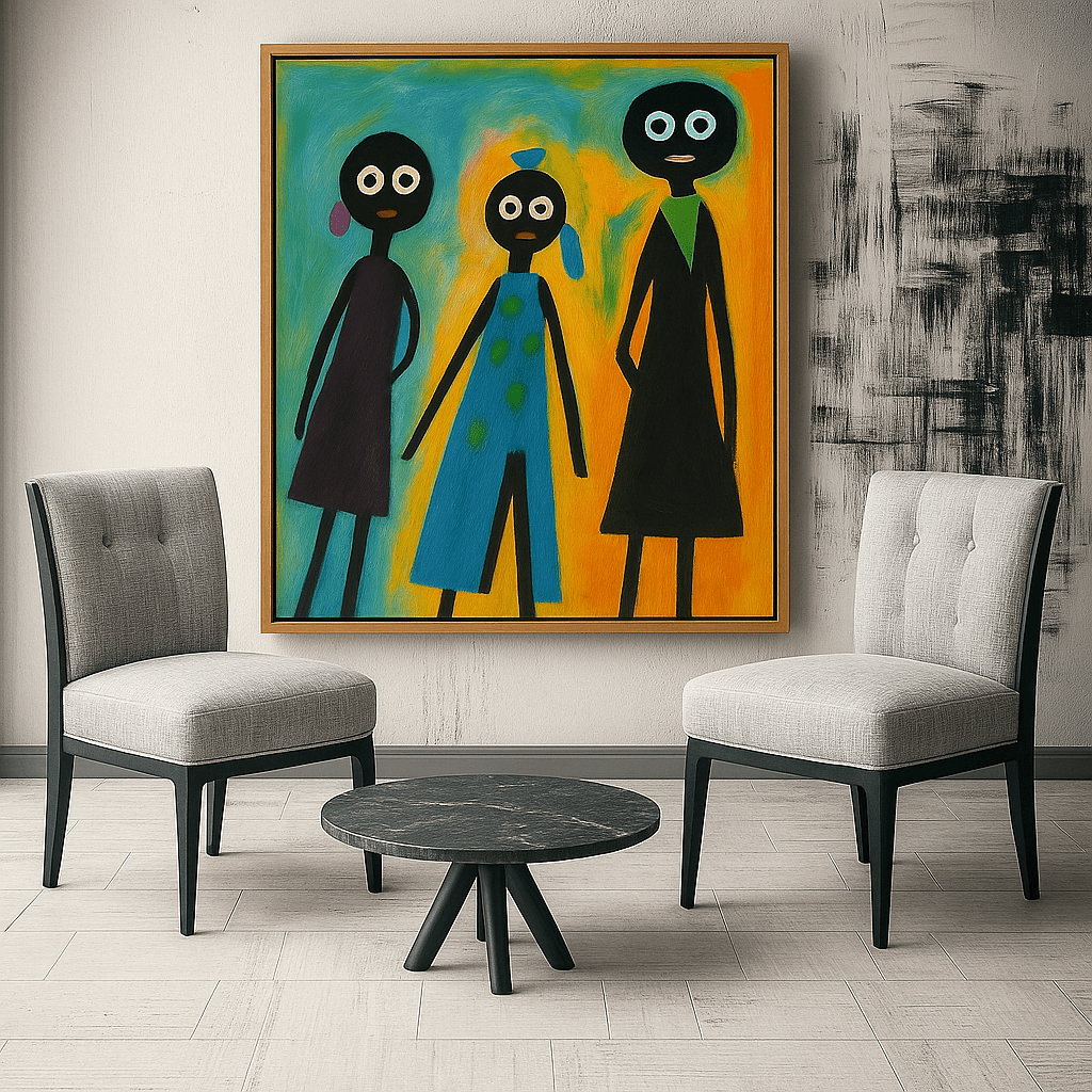Canvas Print: Colorful Companions – Abstract Stick Figure Wall Art modern abstract canvas wall art by Rossetti Art – luxury interior design artwork for living room, bedroom, office – Contemporary Art for Sale contemporary art piece Contemporary art print