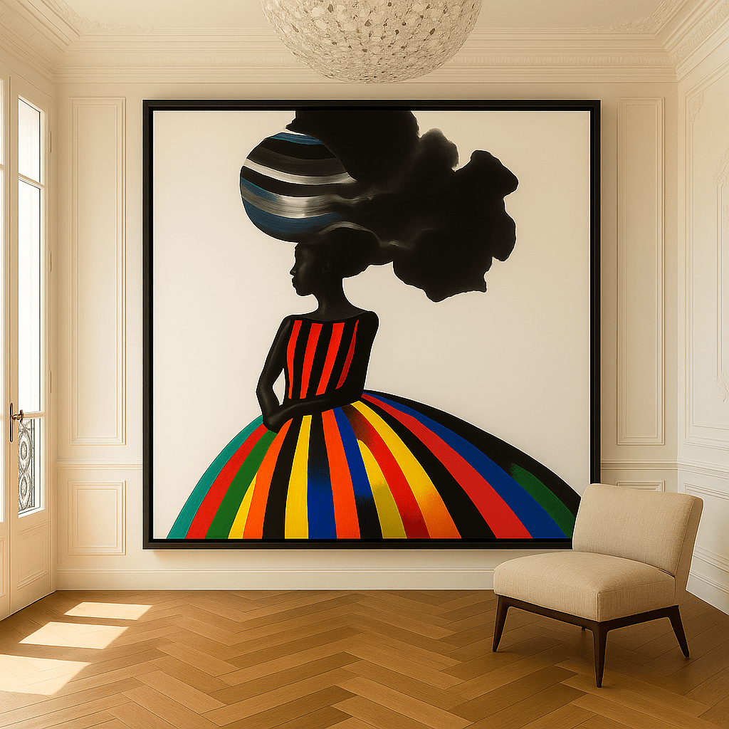 Canvas Print : Colorful Silhouette Portraits - Silhouette Woman Face modern abstract canvas wall art by Rossetti Art – luxury interior design artwork for living room, bedroom, office – afro woman wall art afrocentric home decor black and white abstract