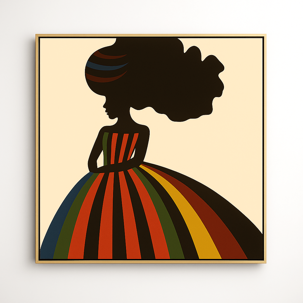 Canvas Print : Colorful Silhouette Portraits - Silhouette Woman Face modern abstract canvas wall art by Rossetti Art – luxury interior design artwork for living room, bedroom, office – afro woman wall art afrocentric home decor black and white abstract