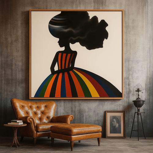Afro Black Woman Portrait Canvas Print : Colorful Silhouette Portrait