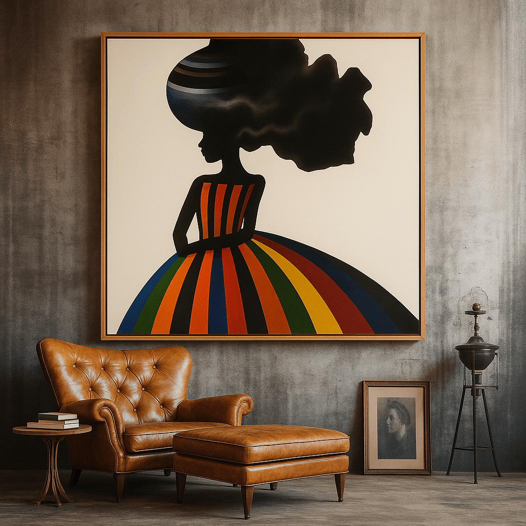 Canvas Print : Colorful Silhouette Portraits - Silhouette Woman Face modern abstract canvas wall art by Rossetti Art – luxury interior design artwork for living room, bedroom, office – afro woman wall art afrocentric home decor black and white abstract