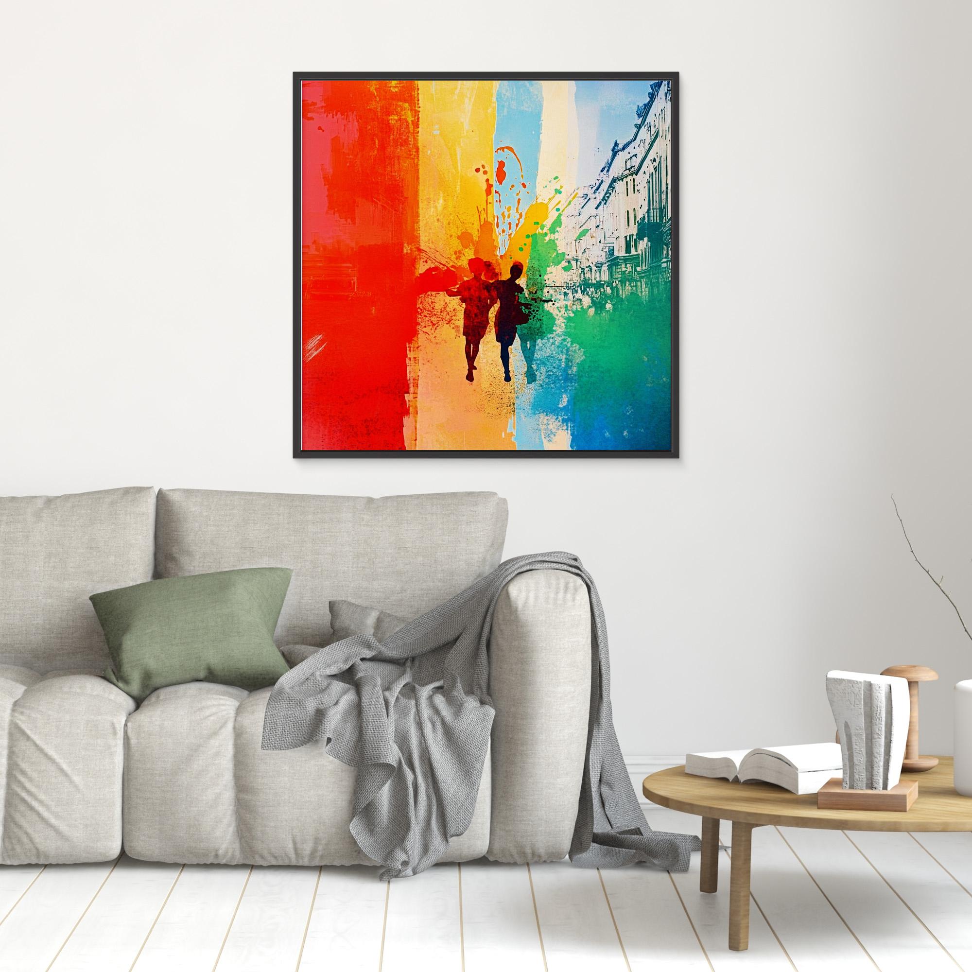 Canvas Print: "Colorful Stroll" - Vibrant Abstract Urban Wall Art modern abstract canvas wall art by Rossetti Art – luxury interior design artwork for living room, bedroom, office – Abstract Canvas Art Abstract Canvas Print Abstract Canvas Prints
