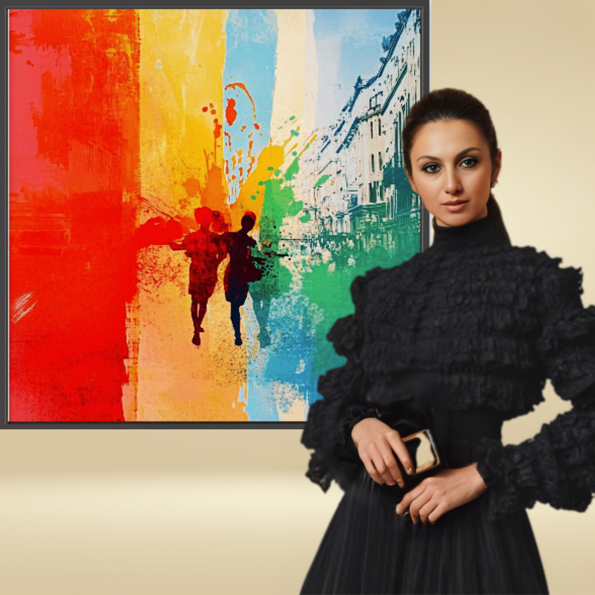 Canvas Print: "Colorful Stroll" - Vibrant Abstract Urban Wall Art modern abstract canvas wall art by Rossetti Art – luxury interior design artwork for living room, bedroom, office – Abstract Canvas Art Abstract Canvas Print Abstract Canvas Prints