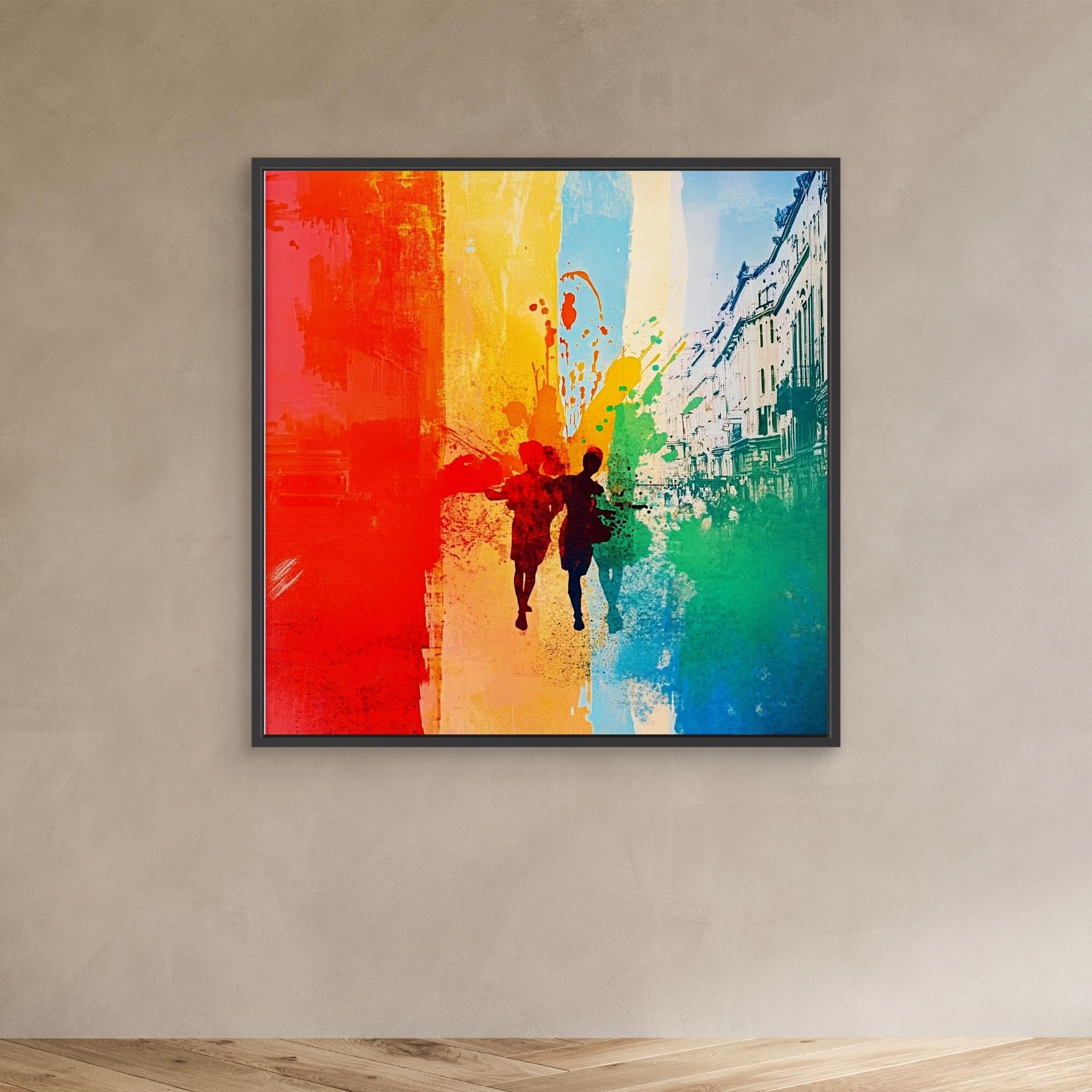 Canvas Print: "Colorful Stroll" - Vibrant Abstract Urban Wall Art modern abstract canvas wall art by Rossetti Art – luxury interior design artwork for living room, bedroom, office – Abstract Canvas Art Abstract Canvas Print Abstract Canvas Prints