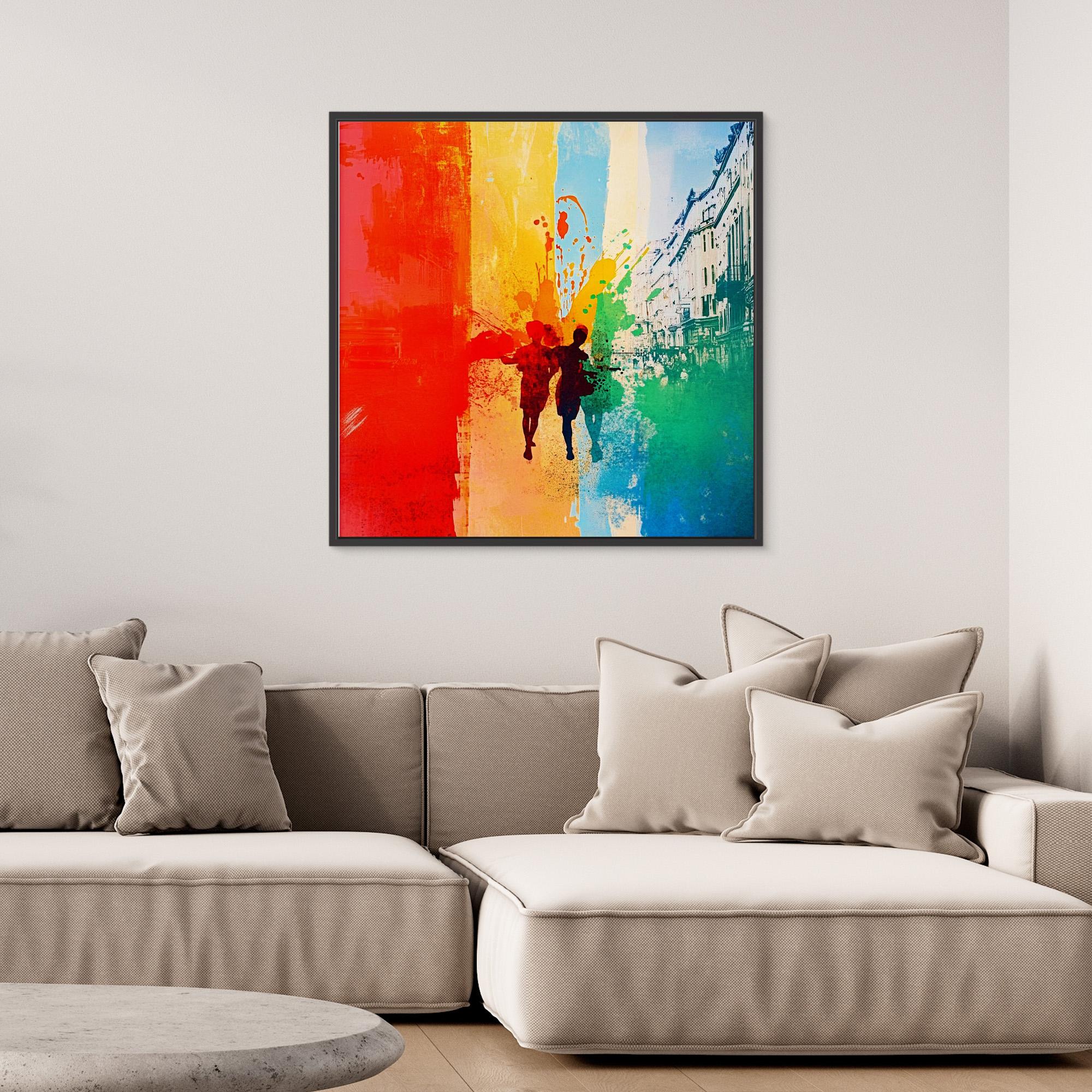 Canvas Print: "Colorful Stroll" - Vibrant Abstract Urban Wall Art modern abstract canvas wall art by Rossetti Art – luxury interior design artwork for living room, bedroom, office – Abstract Canvas Art Abstract Canvas Print Abstract Canvas Prints