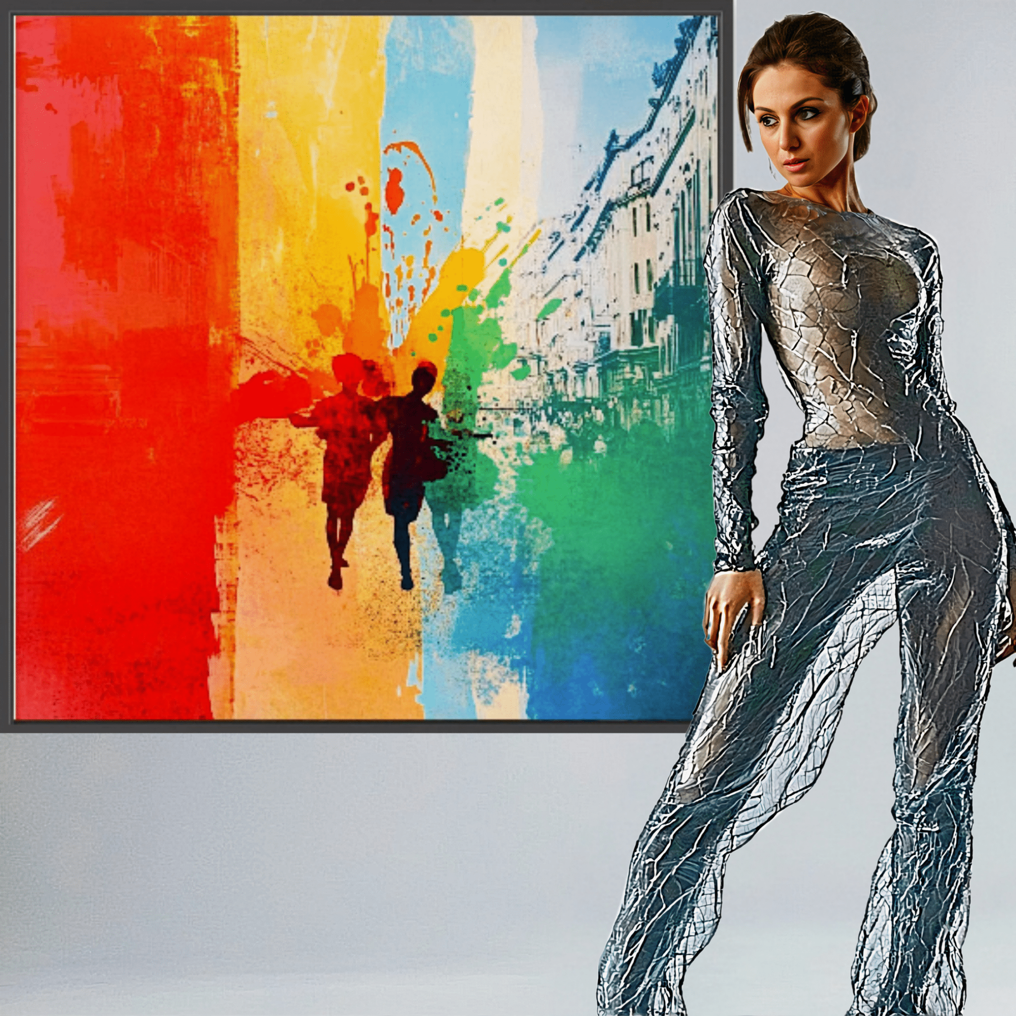 Canvas Print: "Colorful Stroll" - Vibrant Abstract Urban Wall Art modern abstract canvas wall art by Rossetti Art – luxury interior design artwork for living room, bedroom, office – Abstract Canvas Art Abstract Canvas Print Abstract Canvas Prints