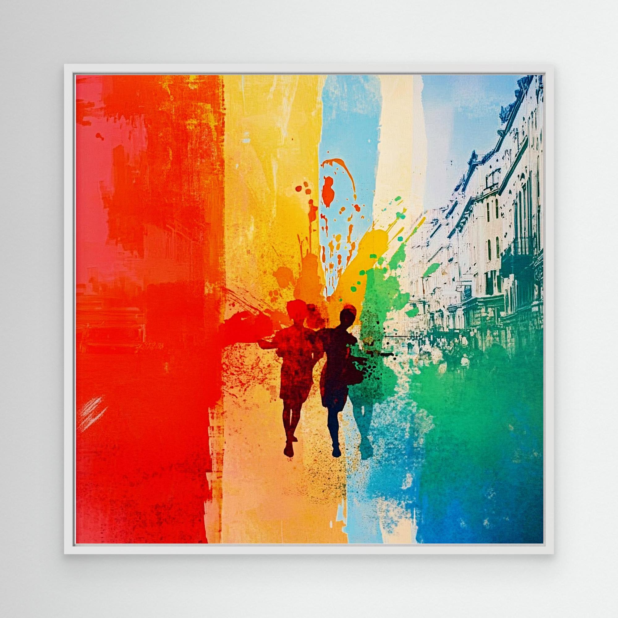 Canvas Print: "Colorful Stroll" - Vibrant Abstract Urban Wall Art modern abstract canvas wall art by Rossetti Art – luxury interior design artwork for living room, bedroom, office – Abstract Canvas Art Abstract Canvas Print Abstract Canvas Prints