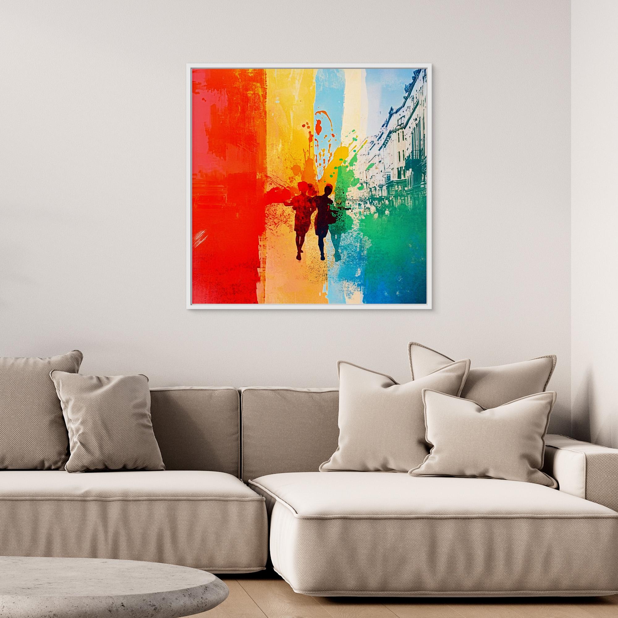 Canvas Print: "Colorful Stroll" - Vibrant Abstract Urban Wall Art modern abstract canvas wall art by Rossetti Art – luxury interior design artwork for living room, bedroom, office – Abstract Canvas Art Abstract Canvas Print Abstract Canvas Prints
