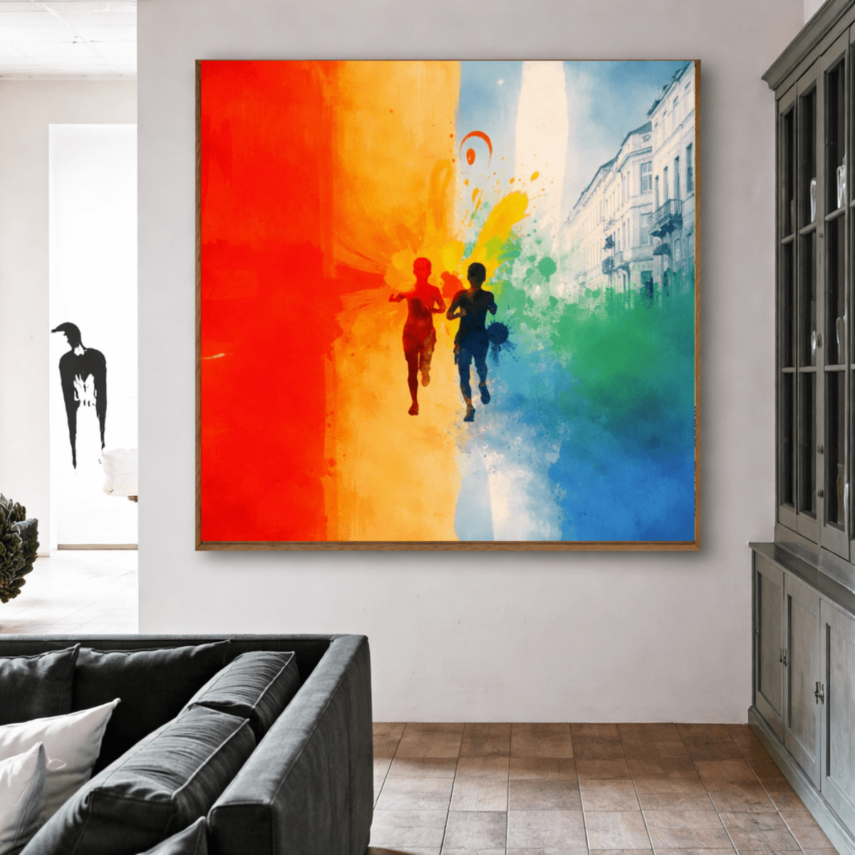 Canvas Print: "Colorful Stroll" - Vibrant Abstract Urban Wall Art modern abstract canvas wall art by Rossetti Art – luxury interior design artwork for living room, bedroom, office – Abstract Canvas Art Abstract Canvas Print Abstract Canvas Prints