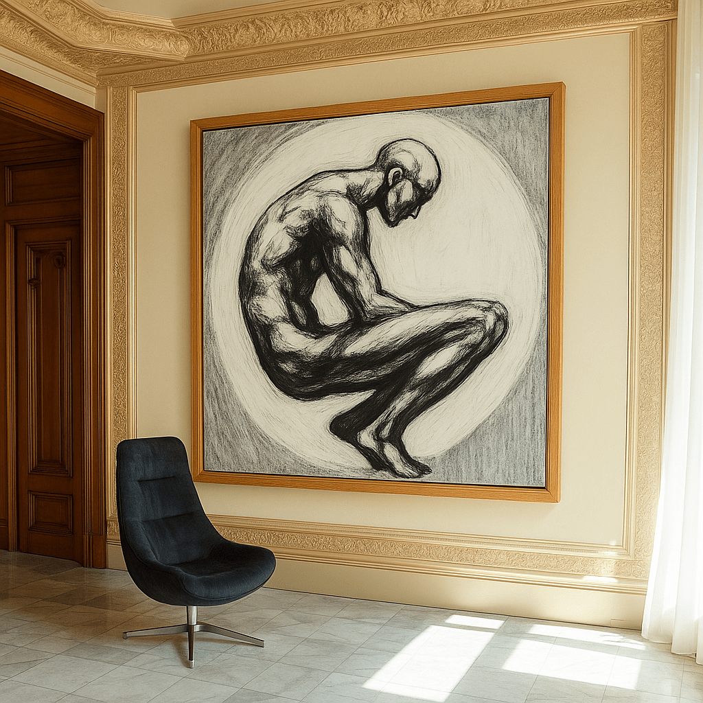 Canvas Print: Contemplative Nude Figure in Monochrome modern abstract canvas wall art by Rossetti Art – luxury interior design artwork for living room, bedroom, office – Contemporary Art for Sale contemporary art piece Contemporary art print