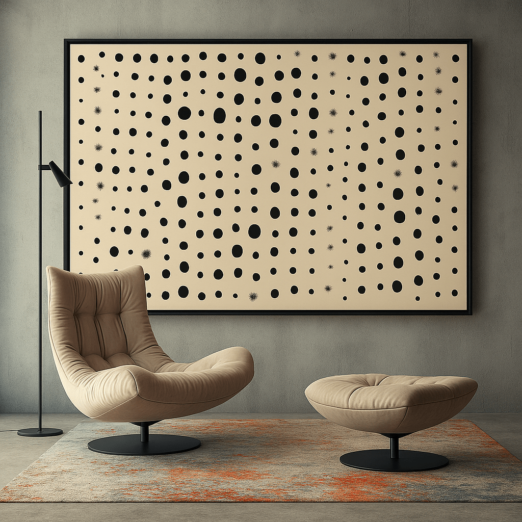 Canvas Print : Cosmic Dots – Minimalist Black & Beige Canvas - Chiara Rossetti