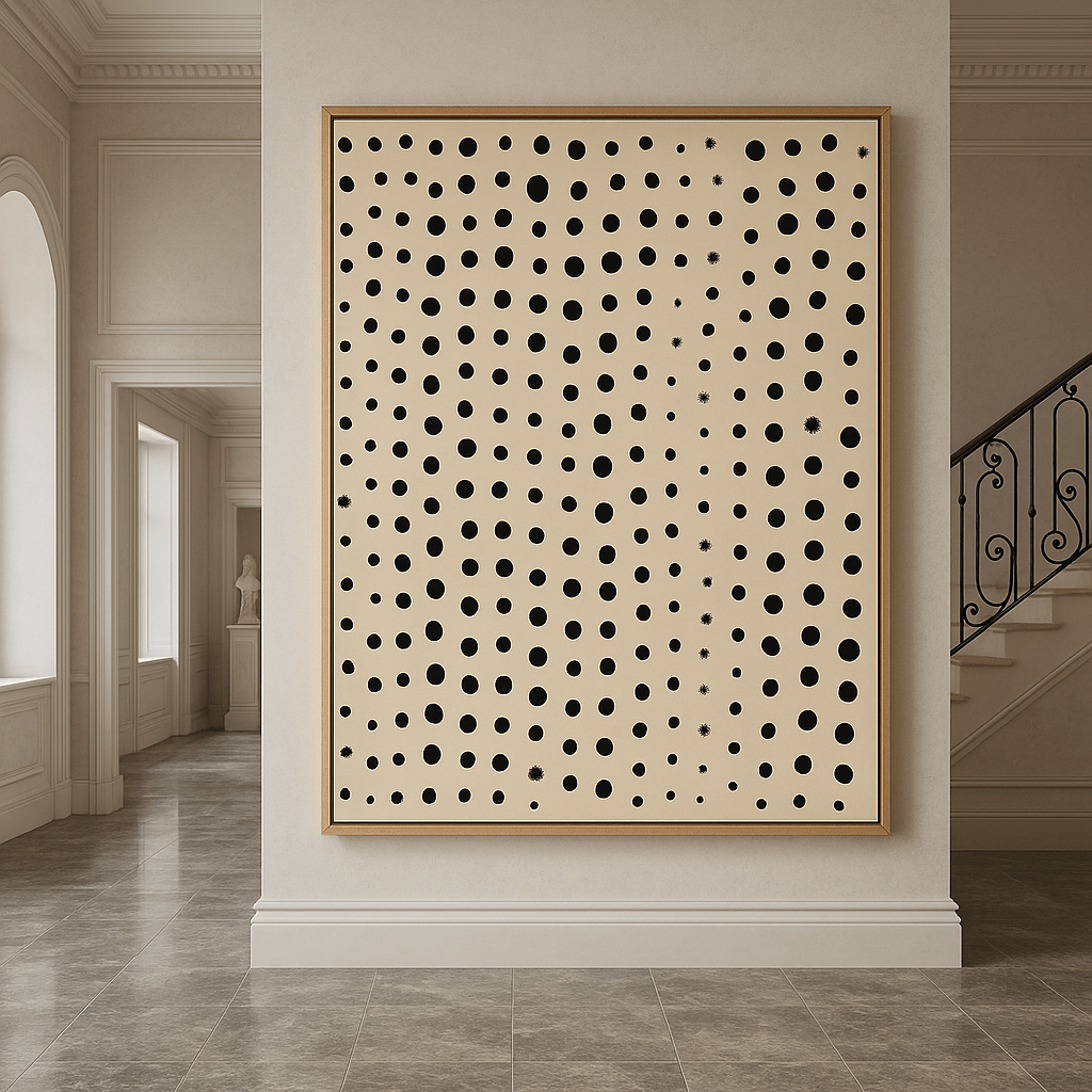 Canvas Print : Cosmic Dots – Minimalist Black & Beige Canvas - Chiara Rossetti