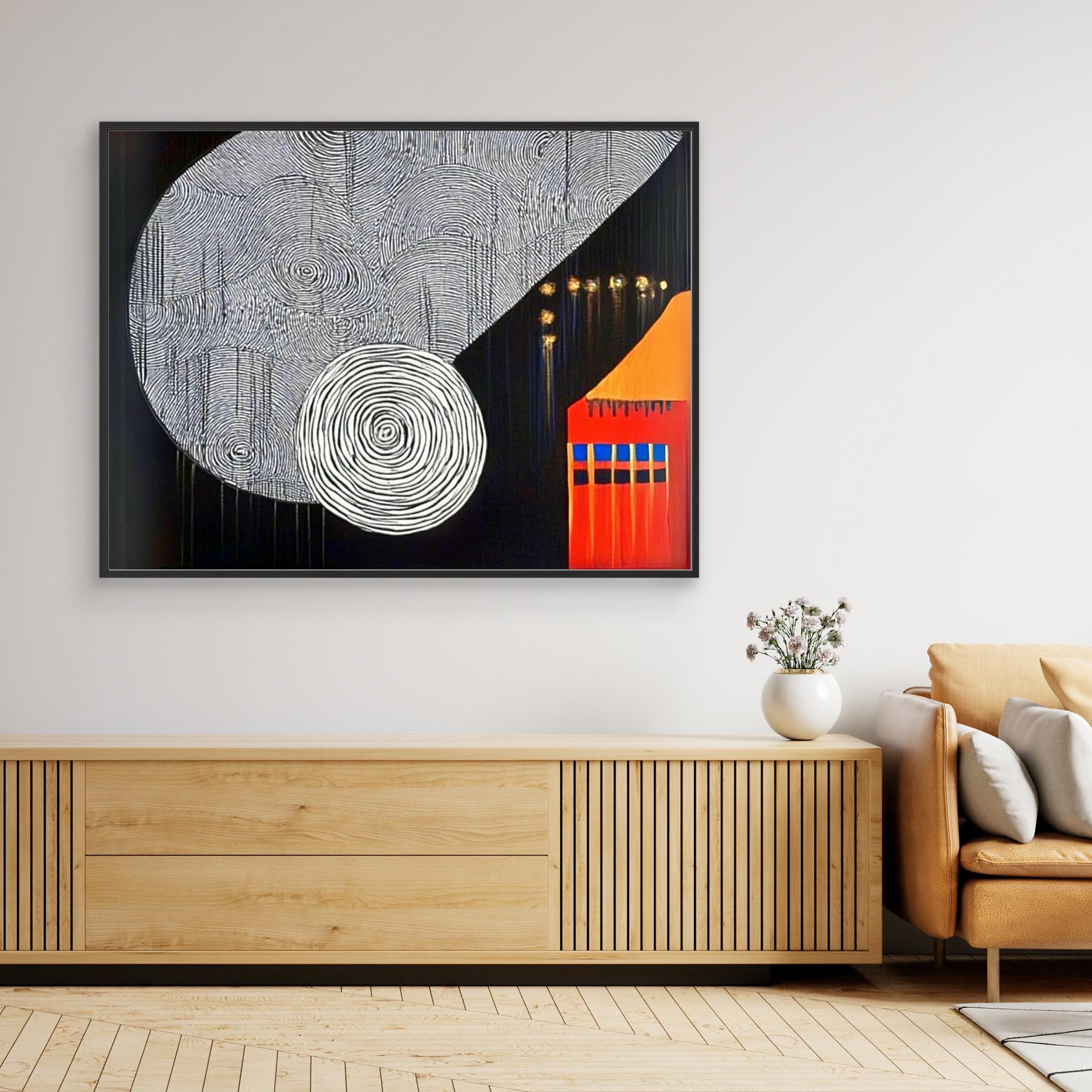 Canvas Print : Cosmic Echo - Modern Abstract Canvas Wall Art modern abstract canvas wall art by Rossetti Art – luxury interior design artwork for living room, bedroom, office – Black White Canvas Art Geometric Abstract Art minimalist wall decor