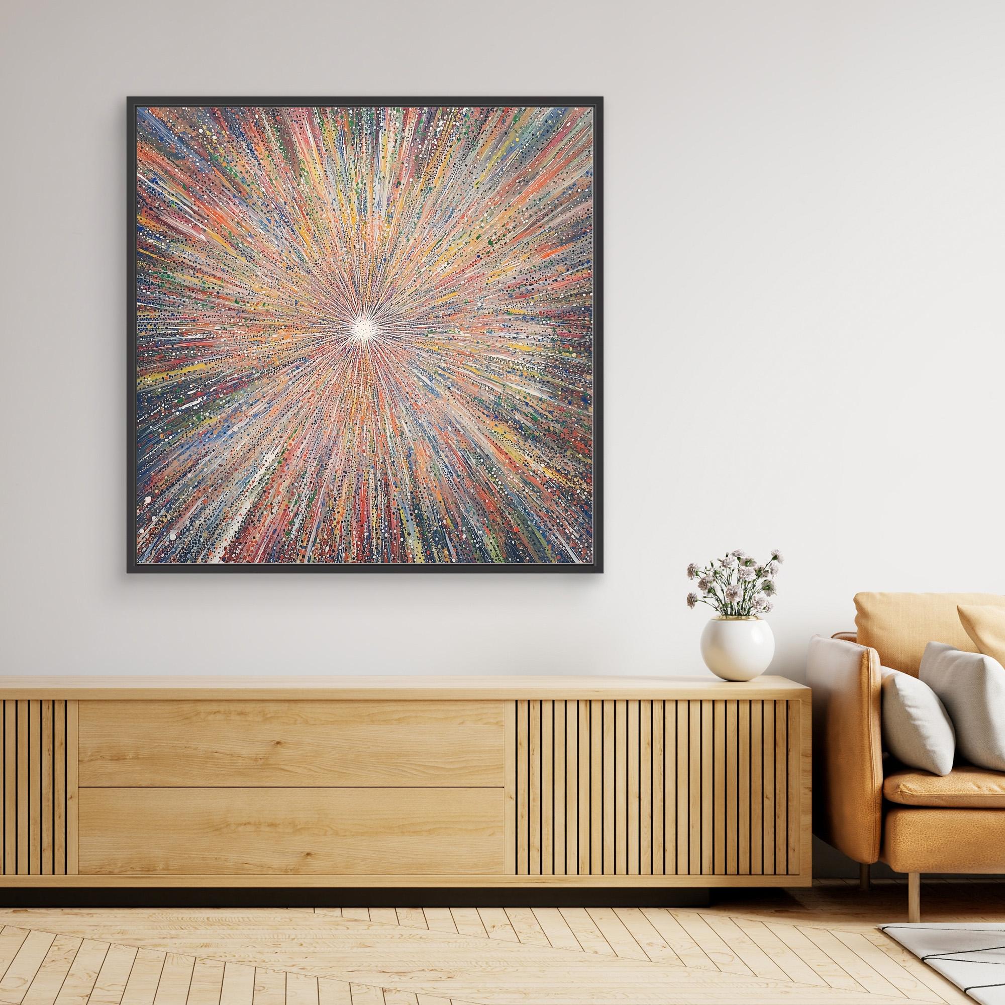 Canvas Print: "Cosmic Radiance Explosion" - Colorful Contemporary Wall Art modern abstract canvas wall art by Rossetti Art – luxury interior design artwork for living room, bedroom, office – Contemporary Art for Sale contemporary art piece Contemporary art print