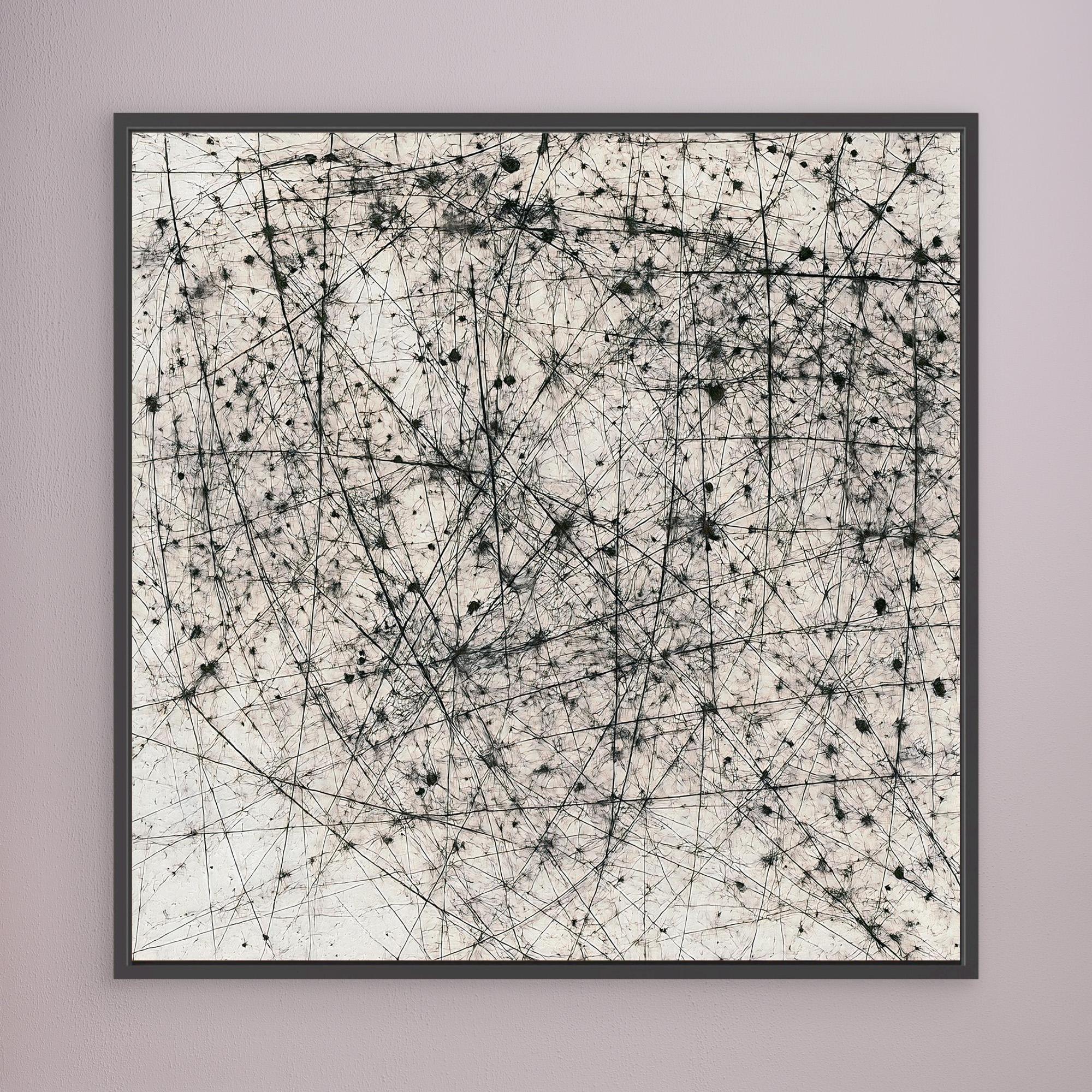 Canvas Print: "Cosmic Web" – Abstract Particle Physics Line Art in Monochrome modern abstract canvas wall art by Rossetti Art – luxury interior design artwork for living room, bedroom, office – Black And White Art Black and white artwork black and white canvas