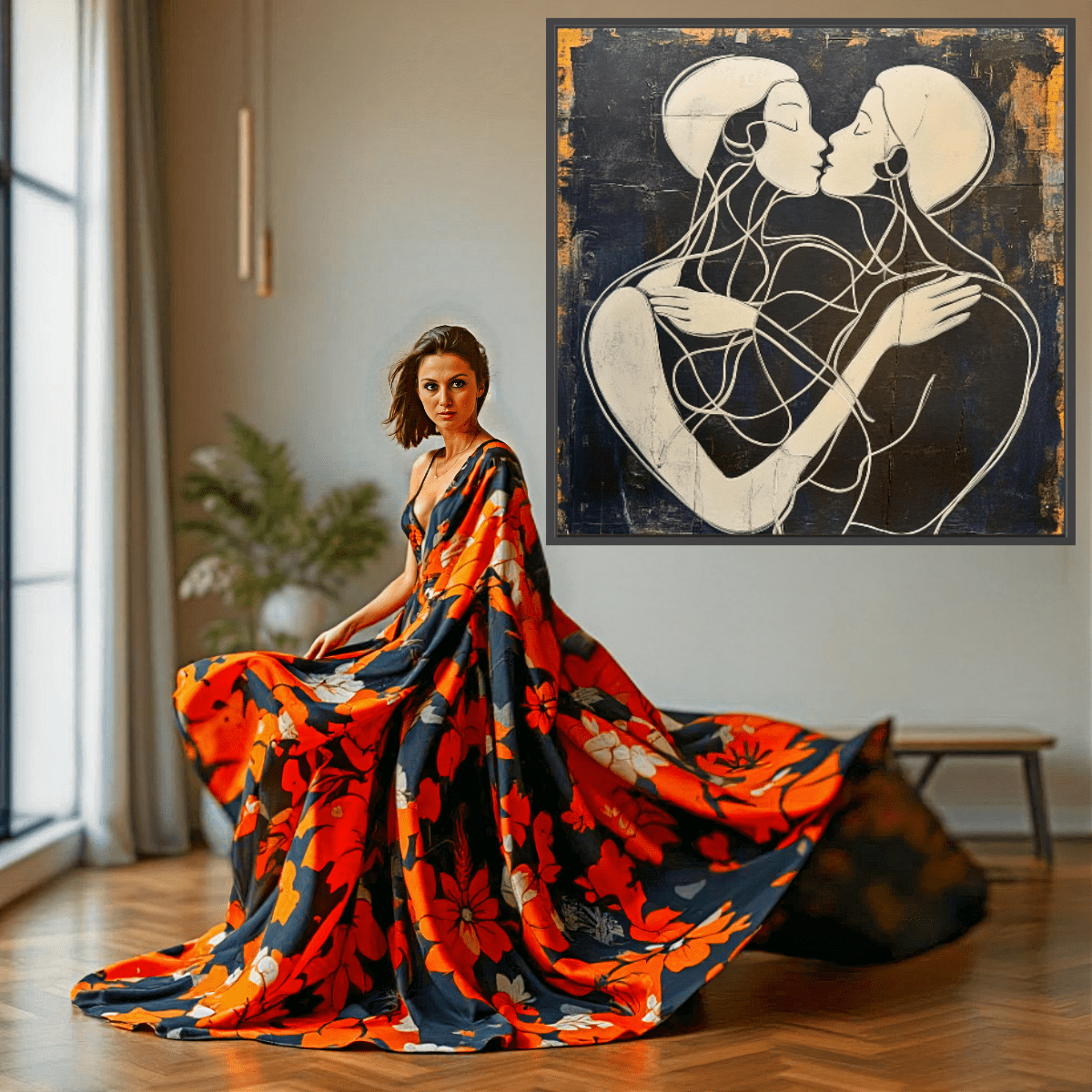 Canvas Print: "Couple's Embrace in Harmony" - Modern Love Decor modern abstract canvas wall art by Rossetti Art – luxury interior design artwork for living room, bedroom, office – Abstract Couple Canvas Art Canvas Print: "Couple's Embrace in Harmony Couple's Embrace