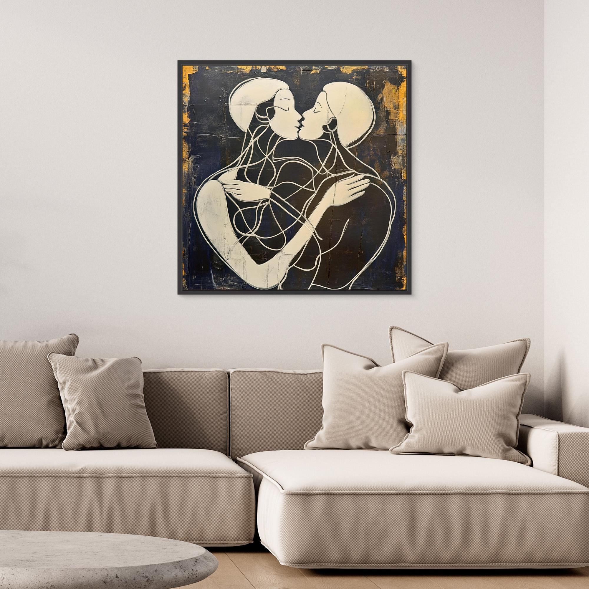 Canvas Print: "Couple's Embrace in Harmony" - Modern Love Decor modern abstract canvas wall art by Rossetti Art – luxury interior design artwork for living room, bedroom, office – Abstract Couple Canvas Art Canvas Print: "Couple's Embrace in Harmony Couple's Embrace