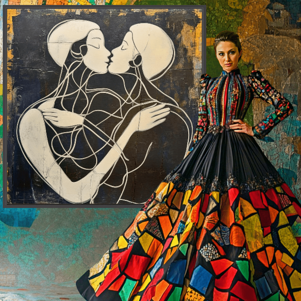 Canvas Print: "Couple's Embrace in Harmony" - Modern Love Decor modern abstract canvas wall art by Rossetti Art – luxury interior design artwork for living room, bedroom, office – Abstract Couple Canvas Art Canvas Print: "Couple's Embrace in Harmony Couple's Embrace