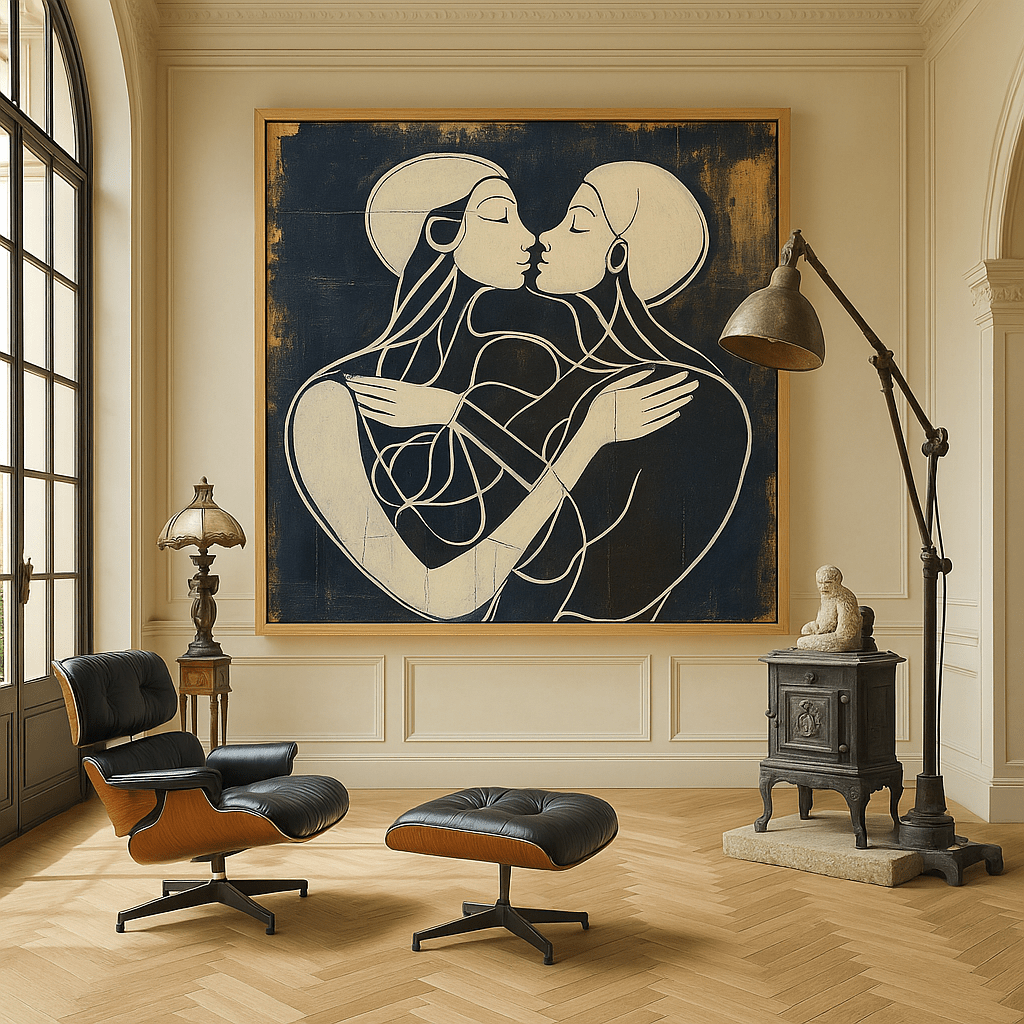 Canvas Print: "Couple's Embrace in Harmony" - Modern Love Decor modern abstract canvas wall art by Rossetti Art – luxury interior design artwork for living room, bedroom, office – Abstract Couple Canvas Art Canvas Print: "Couple's Embrace in Harmony Couple's Embrace