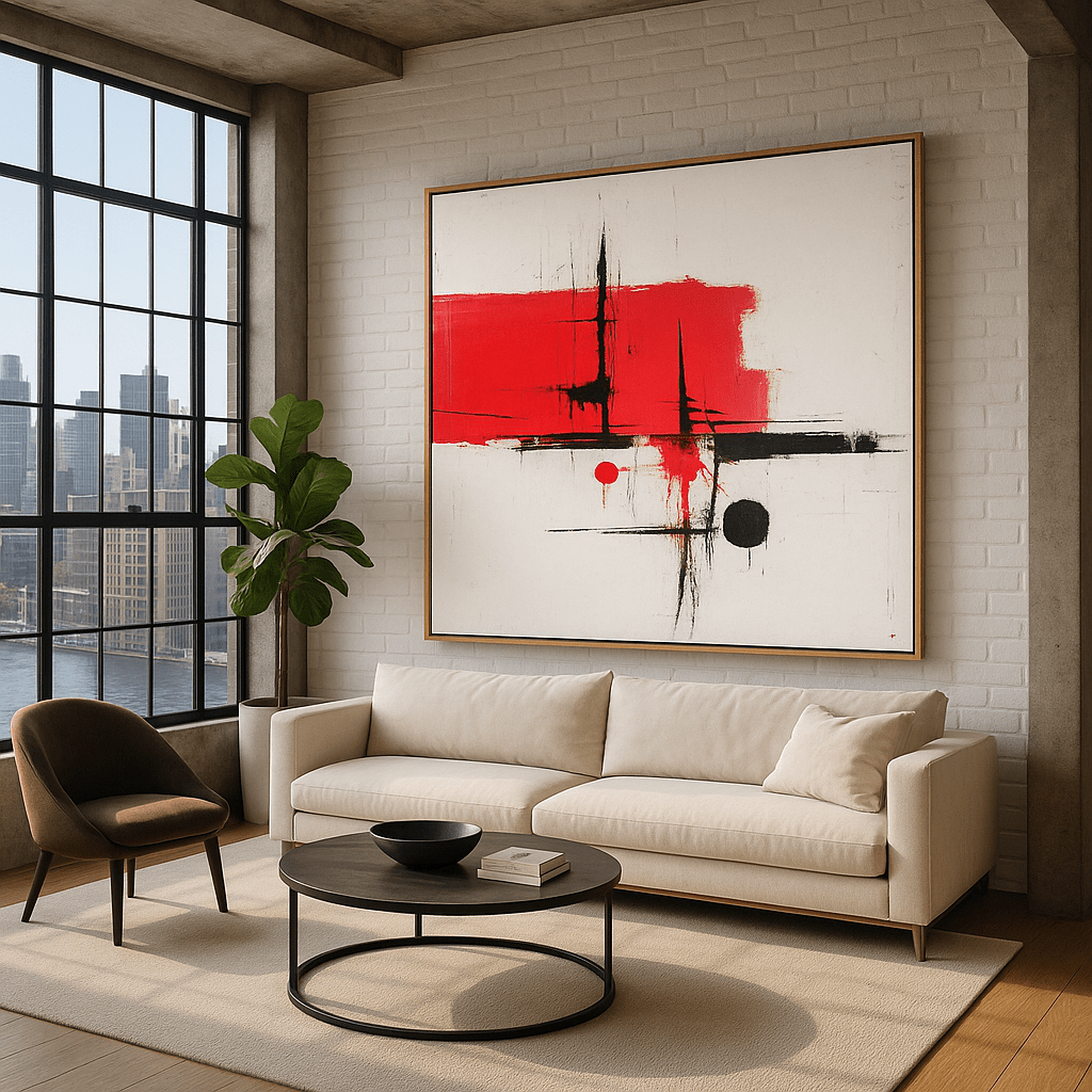 Canvas Print : "Crimson Balance" - Minimalist Abstract Wall Art modern abstract canvas wall art by Rossetti Art – luxury interior design artwork for living room, bedroom, office – Minimalist abstract art Minimalist Abstract Canvas Art Minimalist Art for Sale