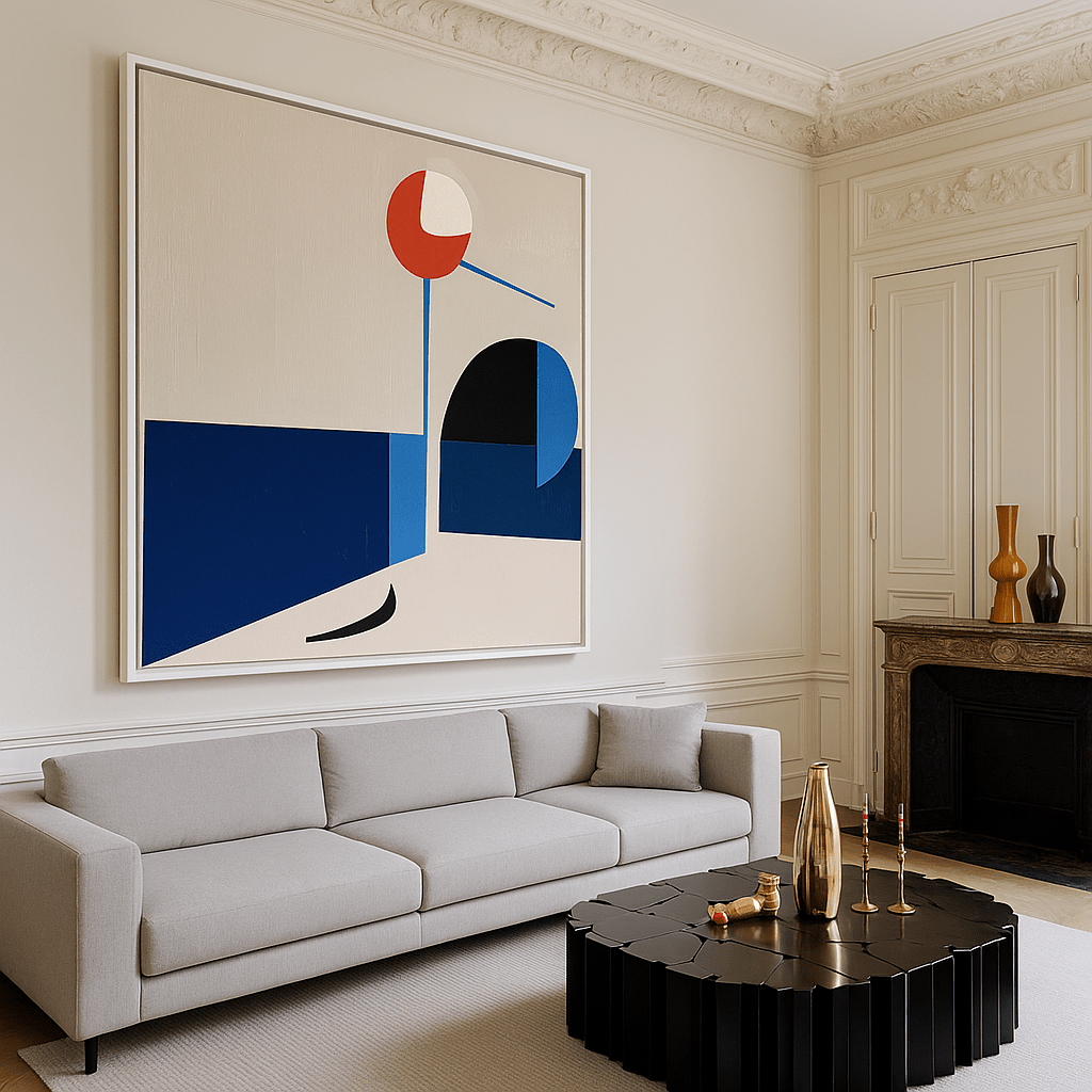 Canvas Print : Crimson Balance - Minimalist Geometric Art Print – Blue and Red Abstract Wall Decor modern abstract canvas wall art by Rossetti Art – luxury interior design artwork for living room, bedroom, office – contemporary wall painting handmade wall art modern art on canvas