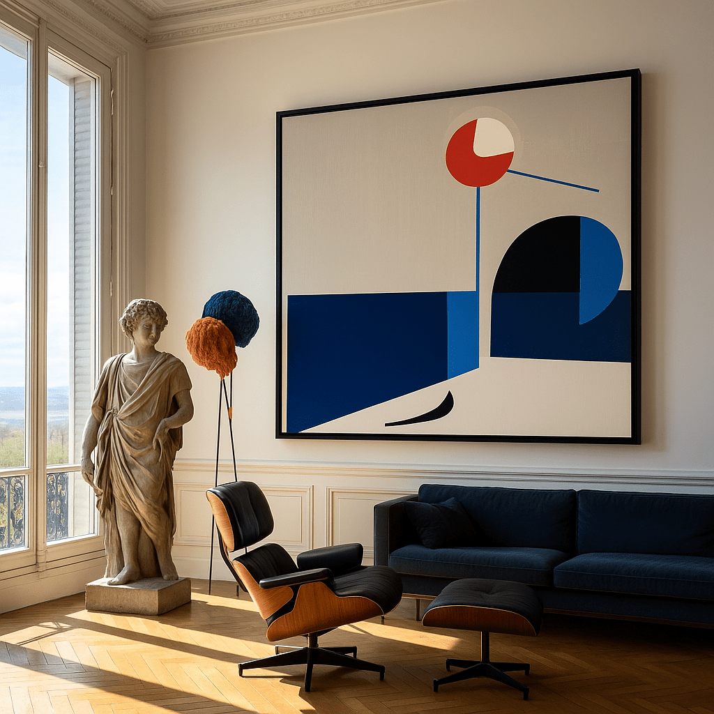 Canvas Print : Crimson Balance - Minimalist Geometric Art Print – Blue and Red Abstract Wall Decor modern abstract canvas wall art by Rossetti Art – luxury interior design artwork for living room, bedroom, office – contemporary wall painting handmade wall art modern art on canvas