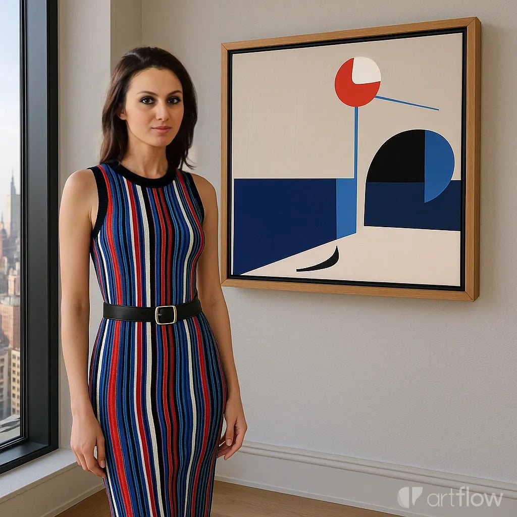 Canvas Print : Crimson Balance - Minimalist Geometric Art Print – Blue and Red Abstract Wall Decor modern abstract canvas wall art by Rossetti Art – luxury interior design artwork for living room, bedroom, office – contemporary wall painting handmade wall art modern art on canvas