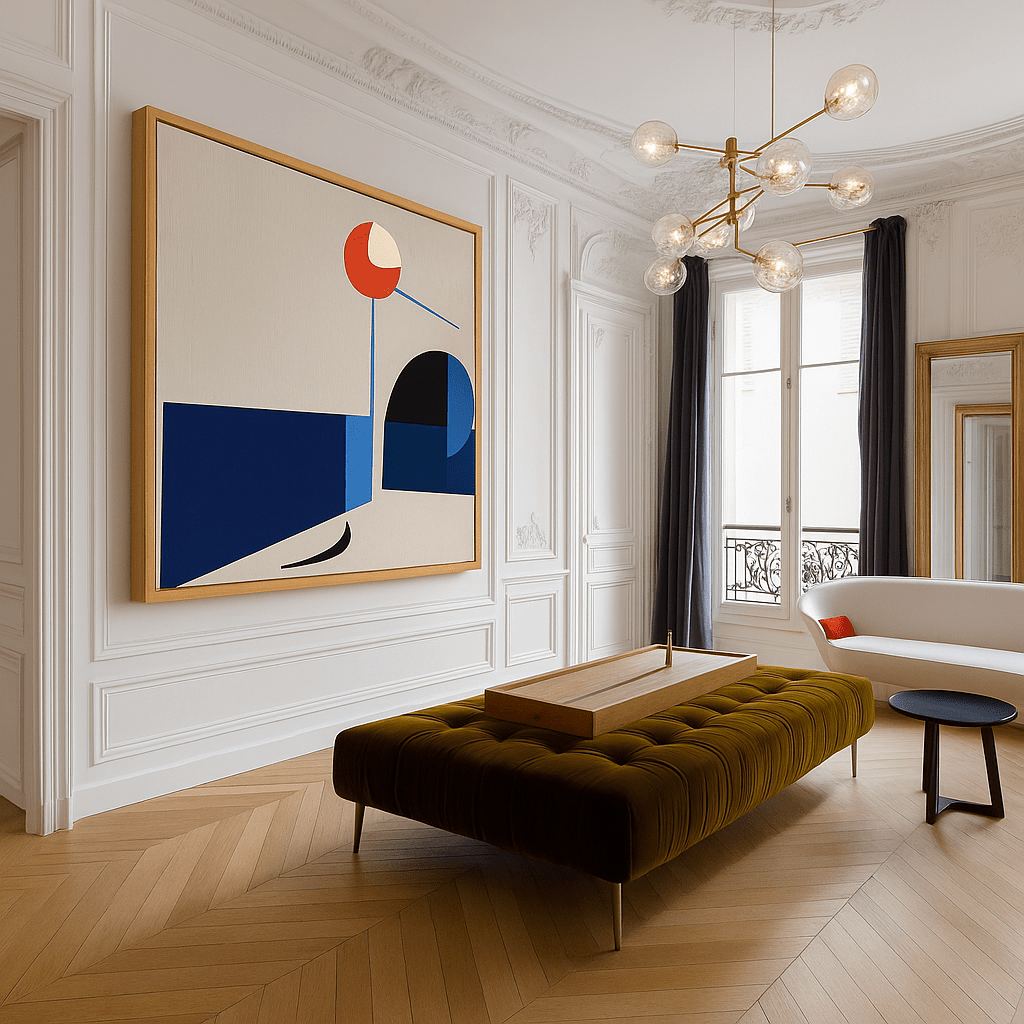 Canvas Print : Crimson Balance - Minimalist Geometric Art Print – Blue and Red Abstract Wall Decor modern abstract canvas wall art by Rossetti Art – luxury interior design artwork for living room, bedroom, office – contemporary wall painting handmade wall art modern art on canvas