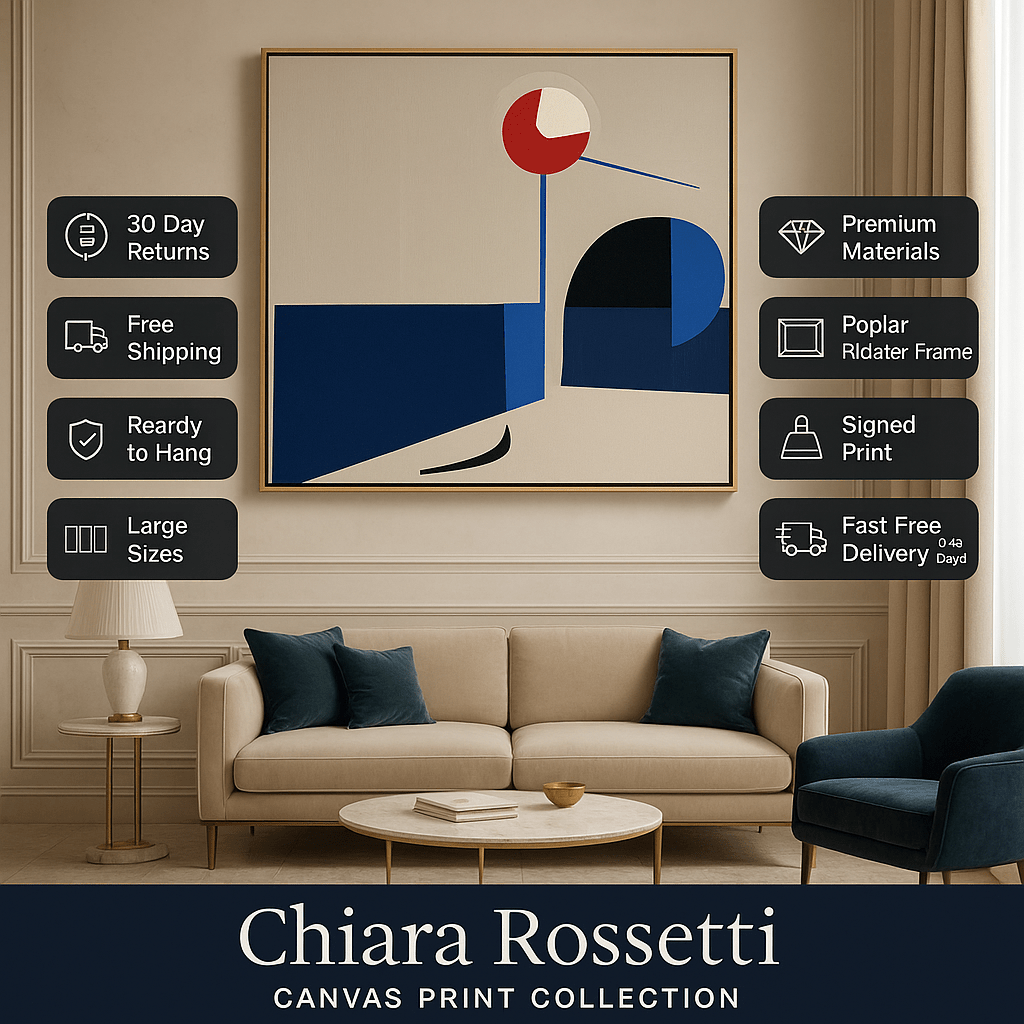 Canvas Print : Crimson Balance - Minimalist Geometric Art Print – Blue and Red Abstract Wall Decor modern abstract canvas wall art by Rossetti Art – luxury interior design artwork for living room, bedroom, office – contemporary wall painting handmade wall art modern art on canvas