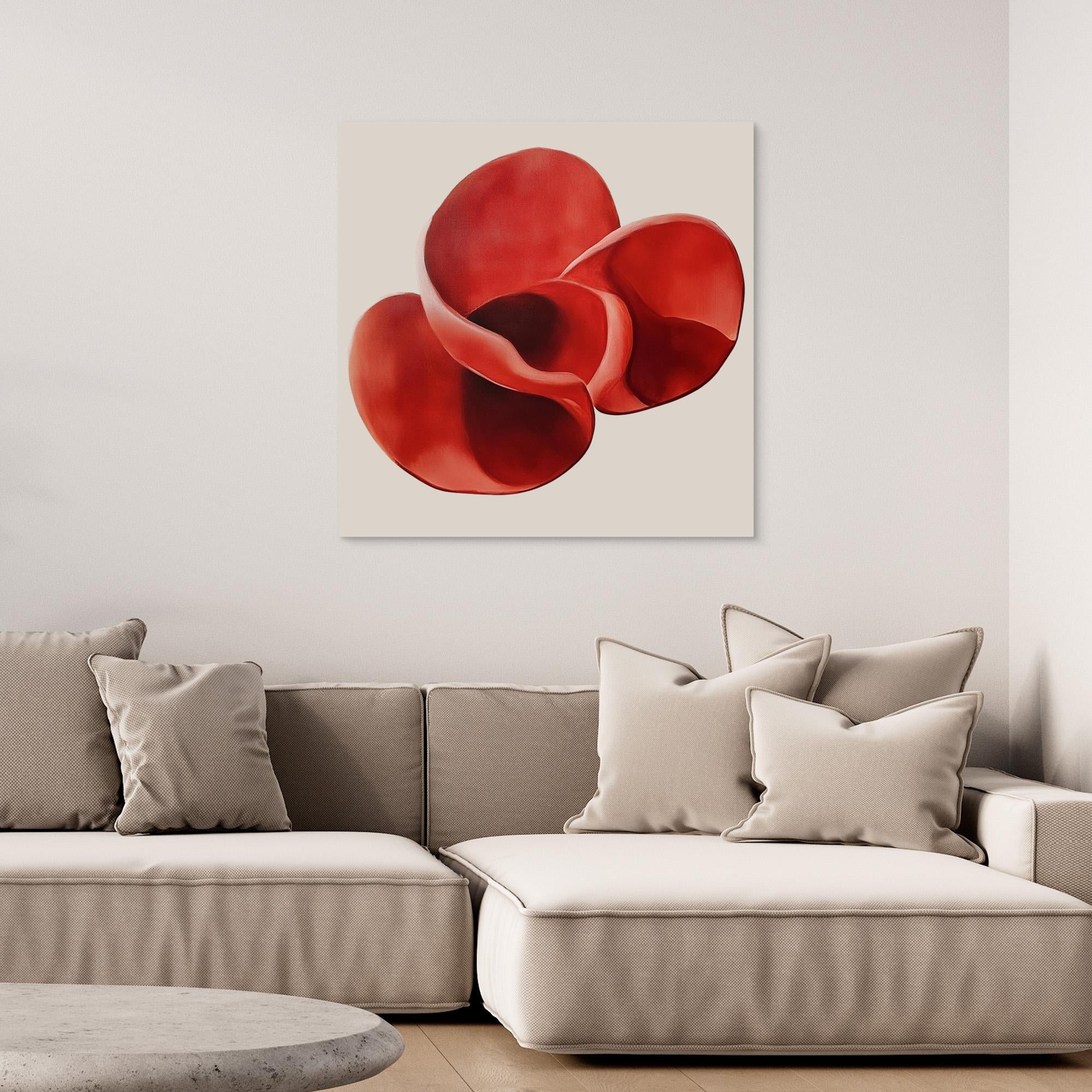 Canvas Print: "Crimson Bloom Flow" - Abstract Expressionist Art modern abstract canvas wall art by Rossetti Art – luxury interior design artwork for living room, bedroom, office – abstract red art Bold red artwork Red Accent Art