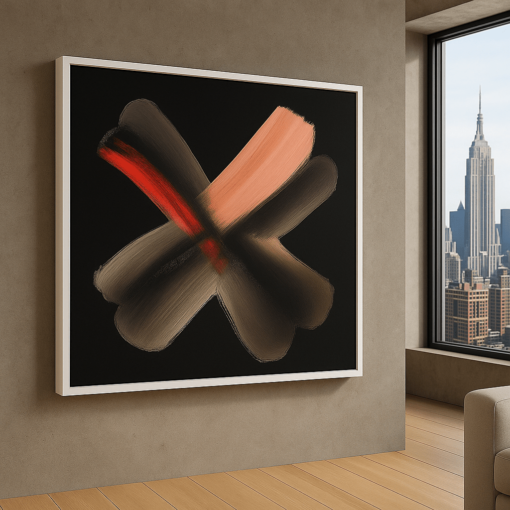 Canvas Print: Crimson Cross - Minimalist Abstract Brushstroke Wall Art - Chiara Rossetti
