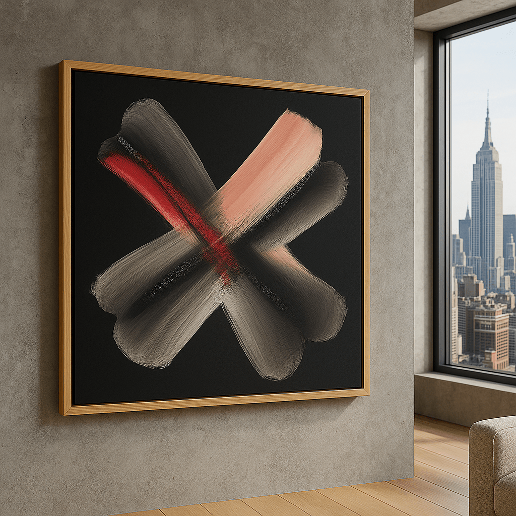 Canvas Print: Crimson Cross - Minimalist Abstract Brushstroke Wall Art - Chiara Rossetti