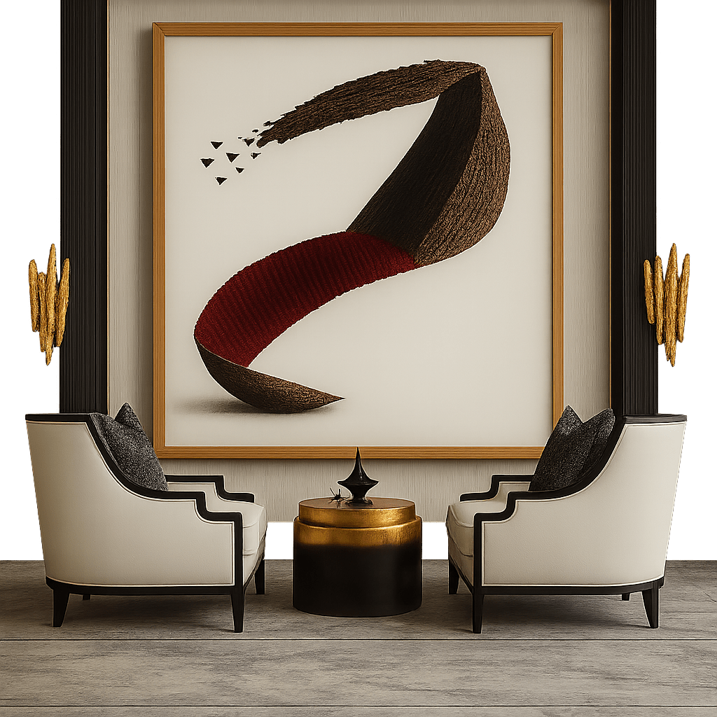 Canvas Print: Crimson Drift Form – Abstract Ribbon Art modern abstract canvas wall art by Rossetti Art – luxury interior design artwork for living room, bedroom, office – Colorful Statement Wall Art Contemporary Grid Art Geometric Abstract Art