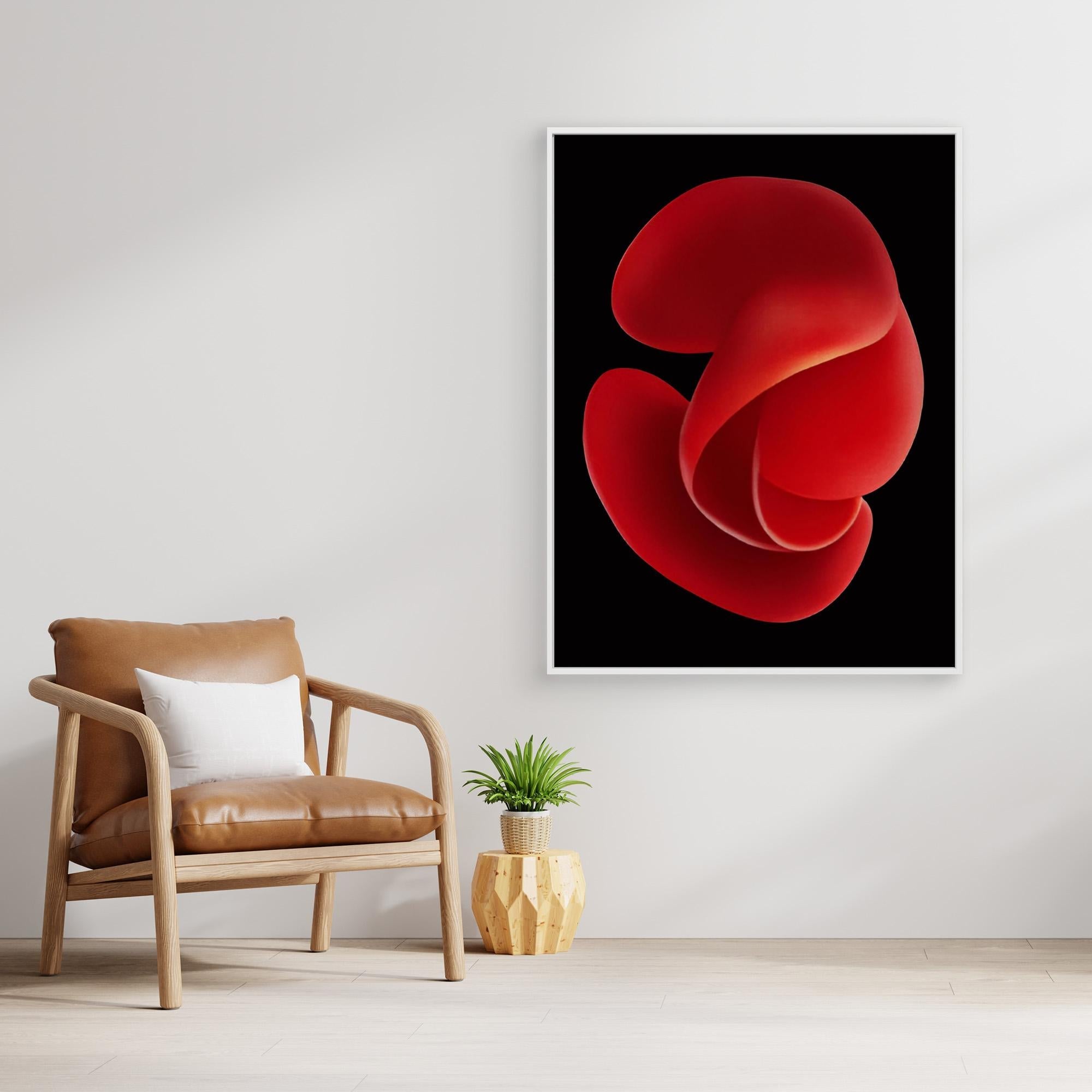 Canvas Print: "Crimson Essence Bloom" - Abstract Floral Art modern abstract canvas wall art by Rossetti Art – luxury interior design artwork for living room, bedroom, office – Bold floral canvas bold floral portrait contemporary floral decor