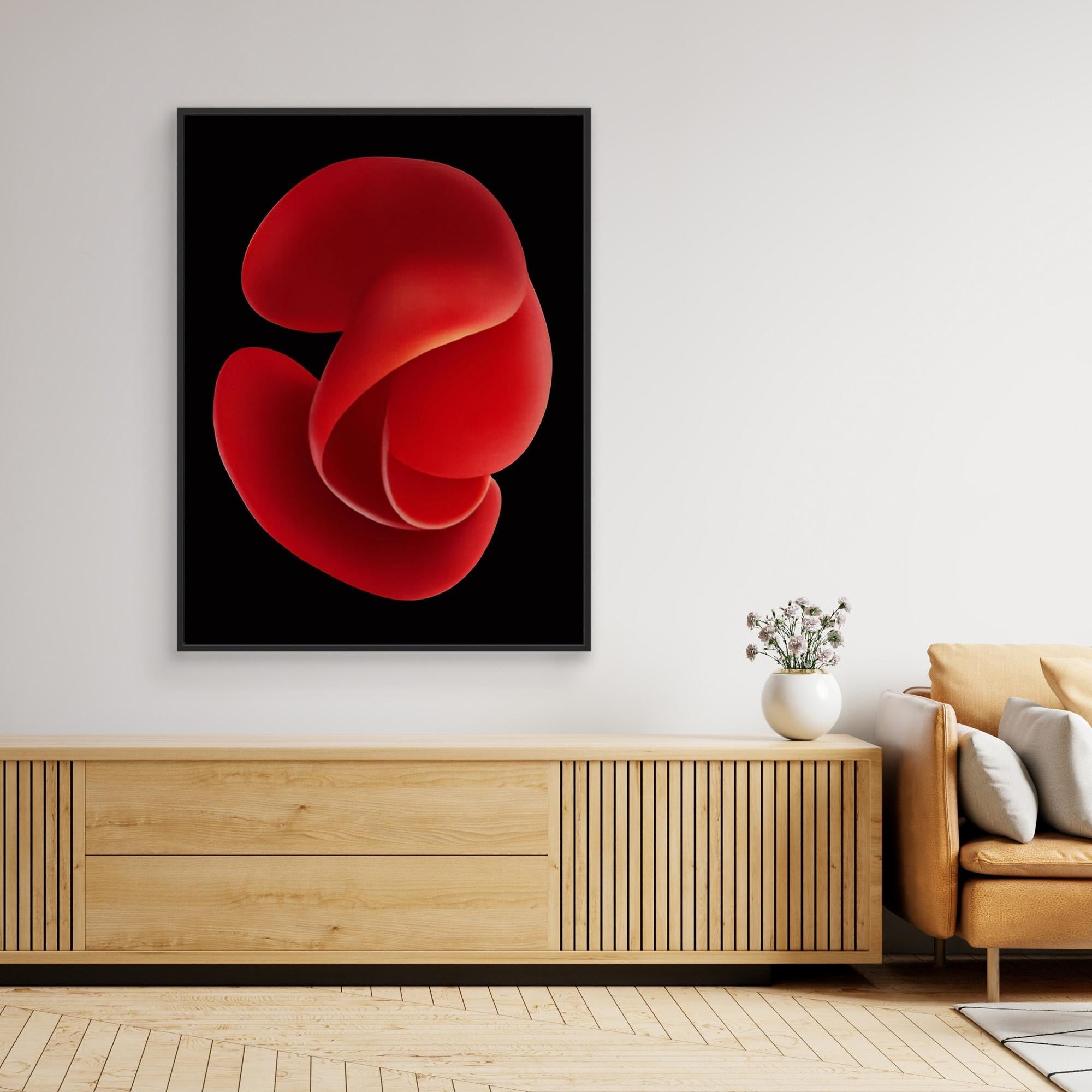 Canvas Print: "Crimson Essence Bloom" - Abstract Floral Art modern abstract canvas wall art by Rossetti Art – luxury interior design artwork for living room, bedroom, office – Bold floral canvas bold floral portrait contemporary floral decor