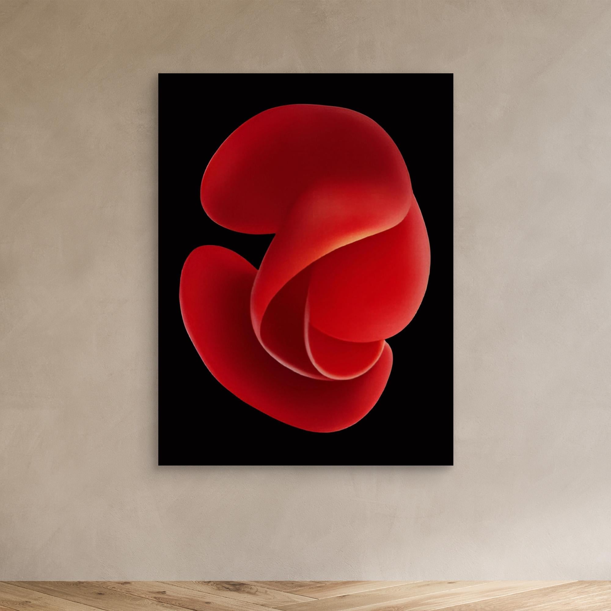 Canvas Print: "Crimson Essence Bloom" - Abstract Floral Art modern abstract canvas wall art by Rossetti Art – luxury interior design artwork for living room, bedroom, office – Bold floral canvas bold floral portrait contemporary floral decor