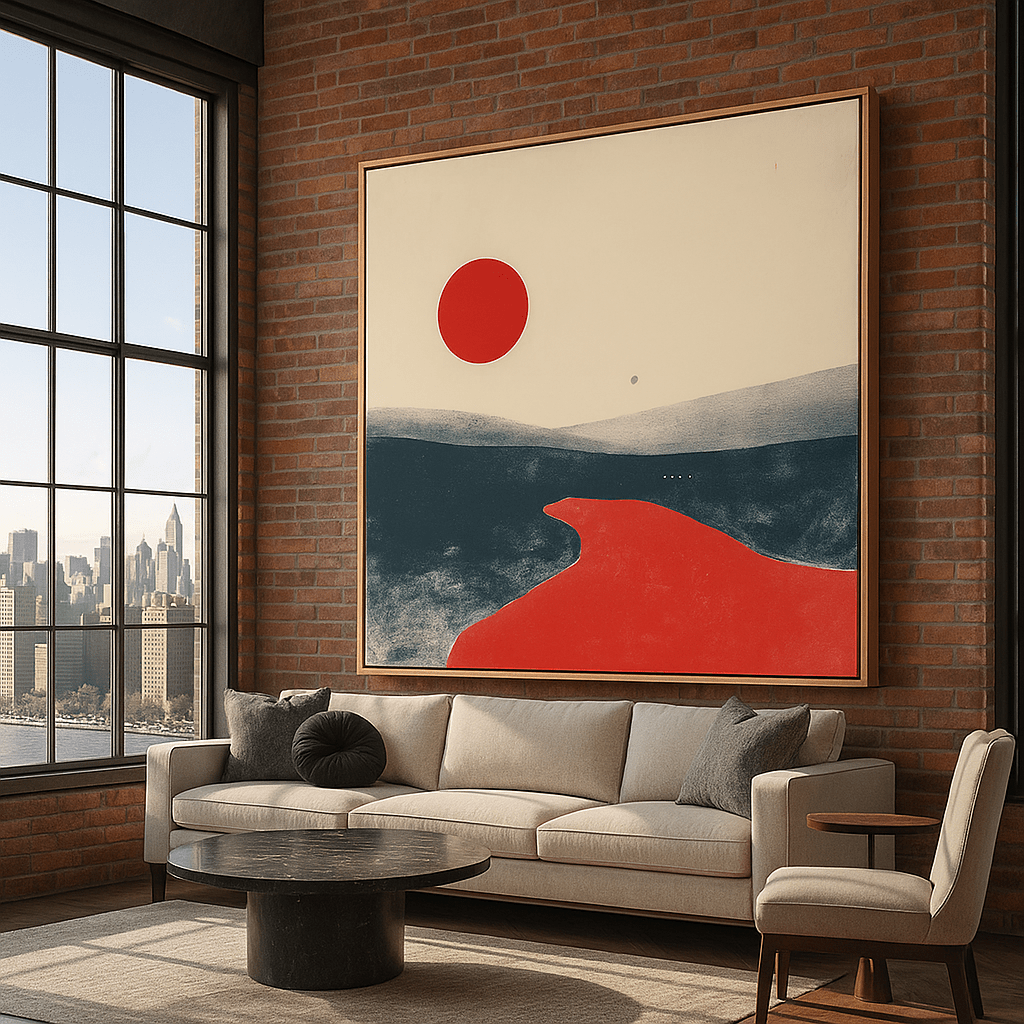 Canvas Print: Crimson Horizon – Abstract Minimalist Canvas Print for Modern Interiors modern abstract canvas wall art by Rossetti Art – luxury interior design artwork for living room, bedroom, office – abstract wall art canvas print art Chiara Rossetti