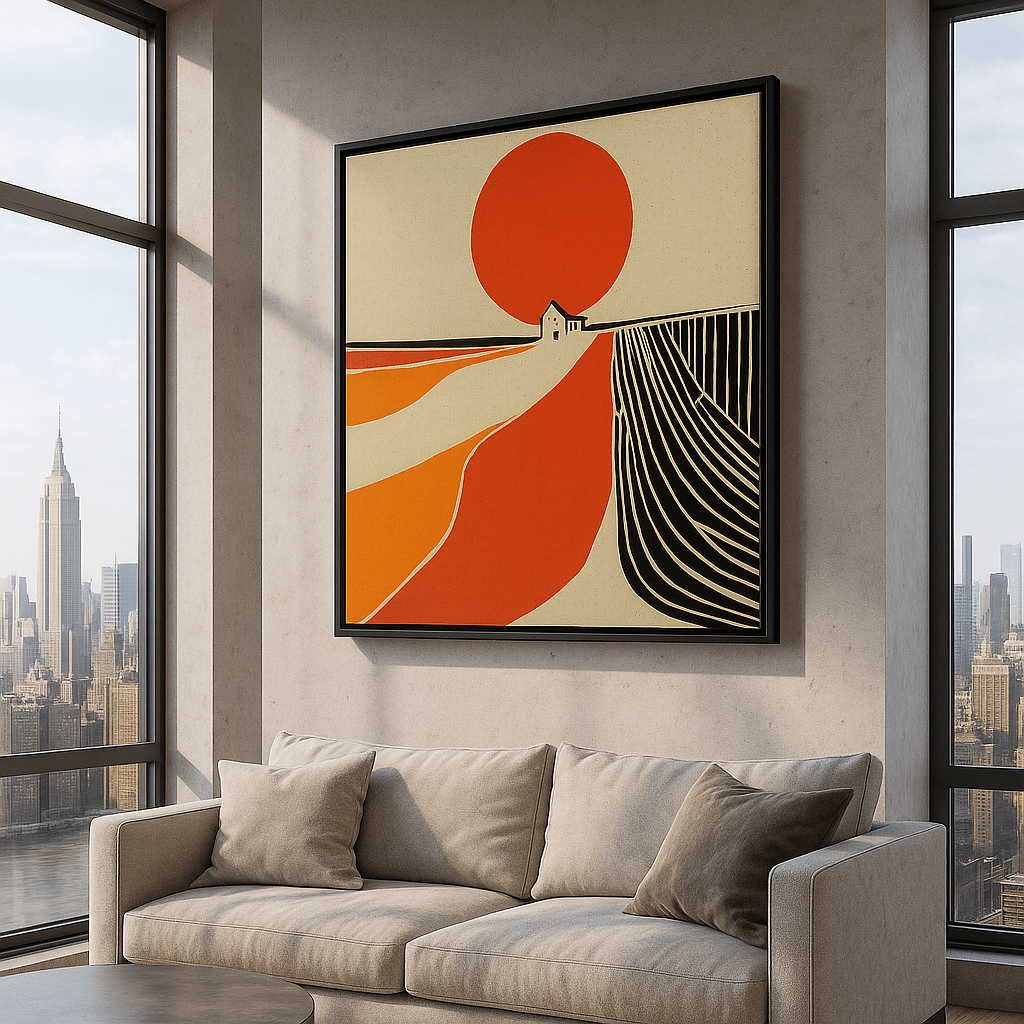 Canvas Print: Crimson Horizon – Modern Abstract Landscape Canvas Print | Minimalist Sunset Wall Art by Rossetti Art modern abstract canvas wall art by Rossetti Art – luxury interior design artwork for living room, bedroom, office – abstract wall art canvas print art Chiara Rossetti