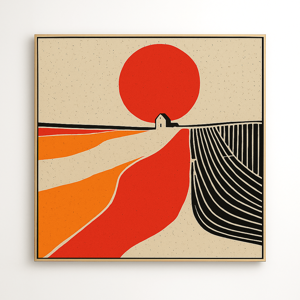 Canvas Print: Crimson Horizon – Modern Abstract Landscape Canvas Print | Minimalist Sunset Wall Art by Rossetti Art modern abstract canvas wall art by Rossetti Art – luxury interior design artwork for living room, bedroom, office – abstract wall art canvas print art Chiara Rossetti