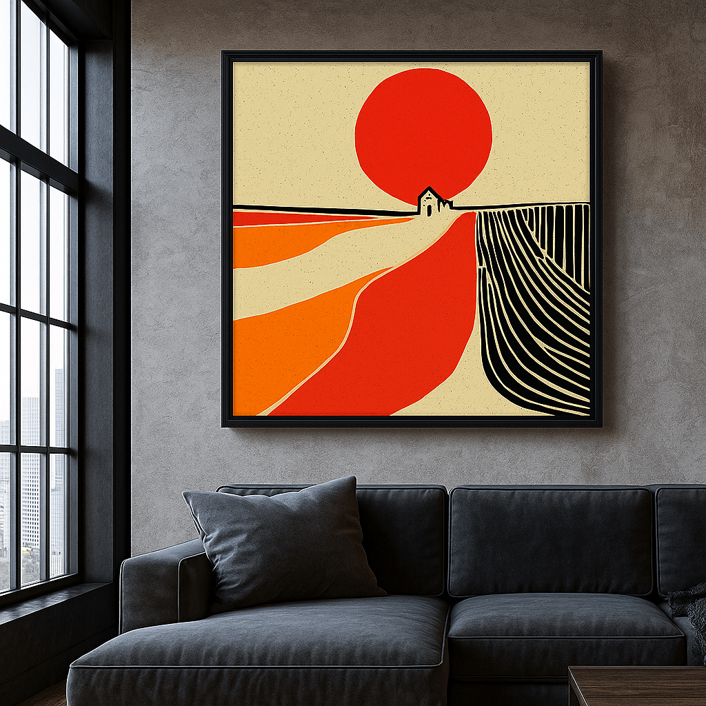 Canvas Print: Crimson Horizon – Modern Abstract Landscape Canvas Print | Minimalist Sunset Wall Art by Rossetti Art modern abstract canvas wall art by Rossetti Art – luxury interior design artwork for living room, bedroom, office – abstract wall art canvas print art Chiara Rossetti