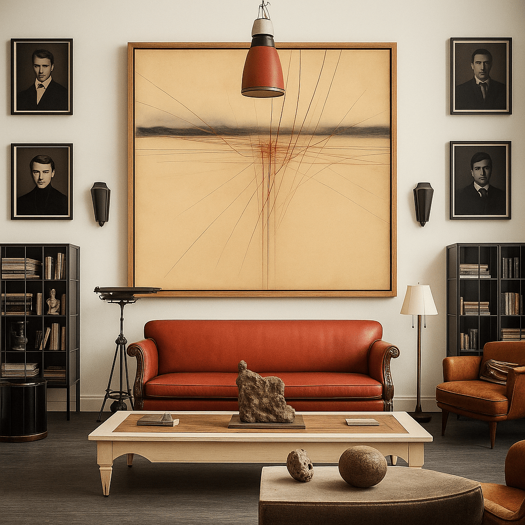 Canvas Print: Crimson Horizon Tension – Minimal Line Abstract Art modern abstract canvas wall art by Rossetti Art – luxury interior design artwork for living room, bedroom, office – Colorful Statement Wall Art Contemporary Grid Art Geometric Abstract Art