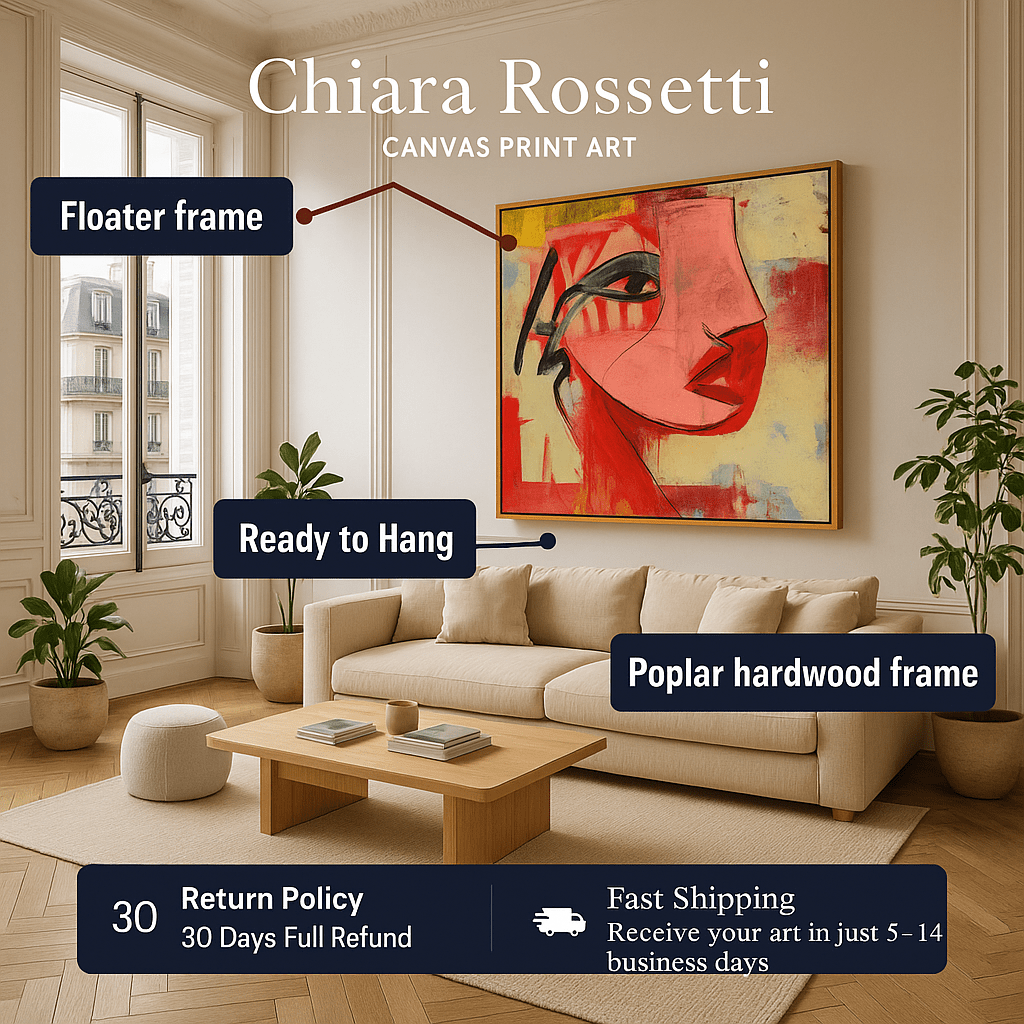 Canvas Print : Crimson Muse – Abstract Modern Portrait Art on Canvas modern abstract canvas wall art by Rossetti Art – luxury interior design artwork for living room, bedroom, office – contemporary wall painting modern art on canvas square abstract wall art