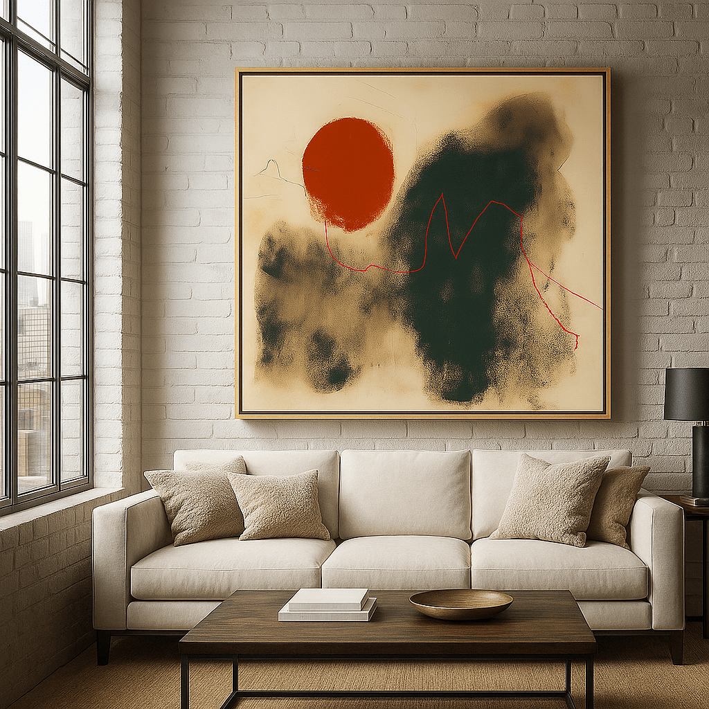 Canvas Print: Crimson Pulse – Abstract Minimalist Canvas Print in Red and Charcoal modern abstract canvas wall art by Rossetti Art – luxury interior design artwork for living room, bedroom, office – abstract wall art canvas print art Chiara Rossetti