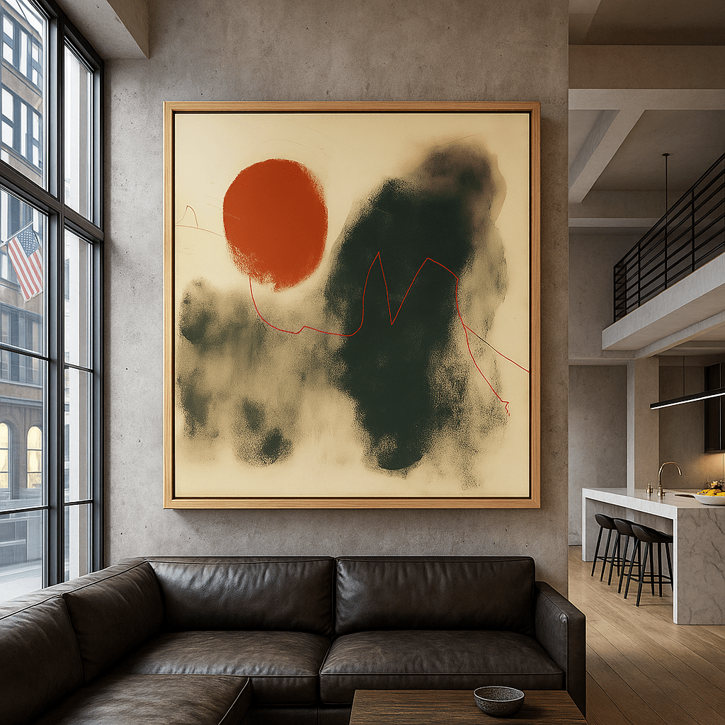 Canvas Print: Crimson Pulse – Abstract Minimalist Canvas Print in Red and Charcoal modern abstract canvas wall art by Rossetti Art – luxury interior design artwork for living room, bedroom, office – abstract wall art canvas print art Chiara Rossetti