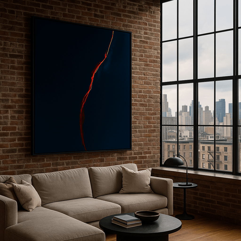 Canvas Print: Crimson Veil - Red Line on Navy Background Wall Art modern abstract canvas wall art by Rossetti Art – luxury interior design artwork for living room, bedroom, office – abstract wall art canvas print art Chiara Rossetti