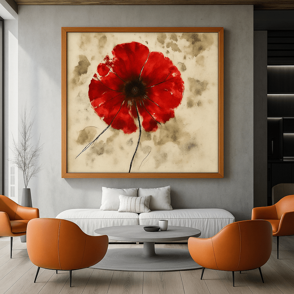 Canvas Print : Crimson Whisper - Minimalist Botanical Wall Art modern abstract canvas wall art by Rossetti Art – luxury interior design artwork for living room, bedroom, office – Bold Flower Poster Botanical Art Print Contemporary Art for Sale